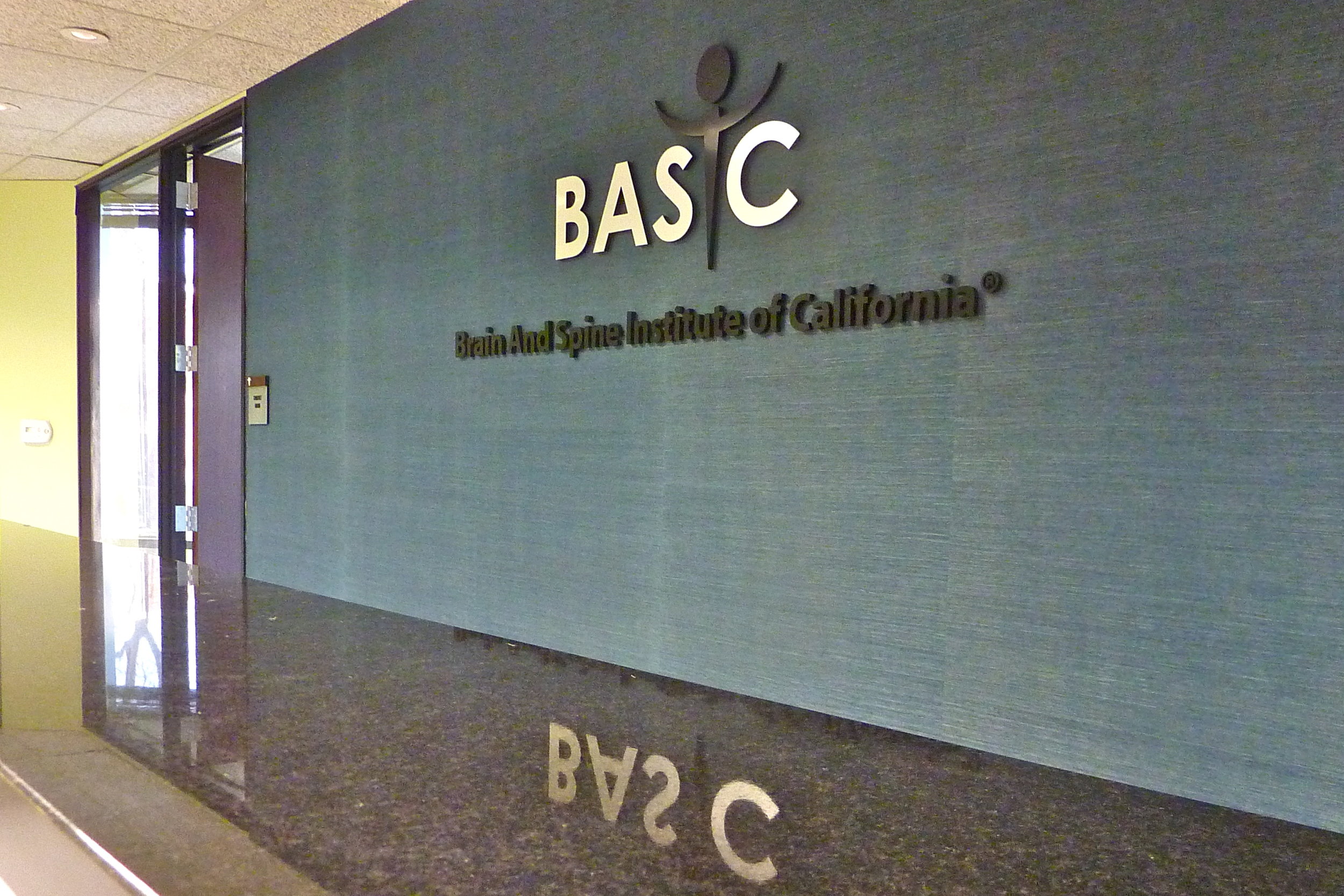Brain and Spine Institute reception lobby dimensional logo