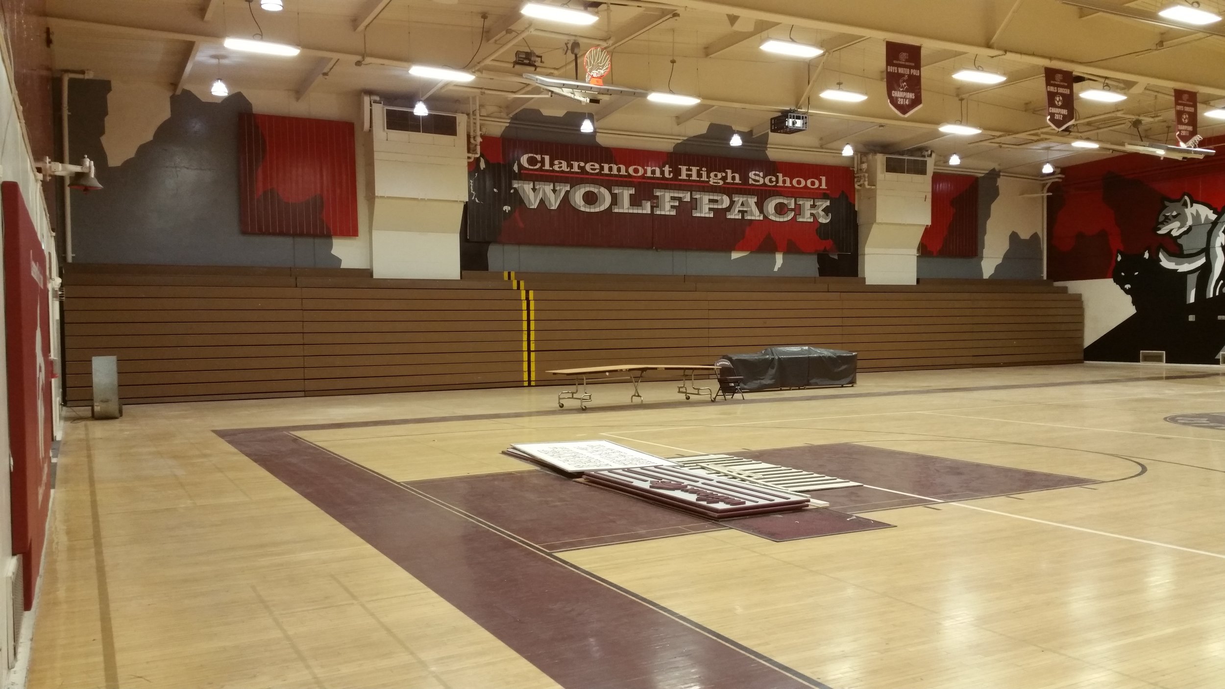 CLAREMONT WOLFPACK HAND PAINTED SCHOOL GYM MURAL - SOUTH WALL