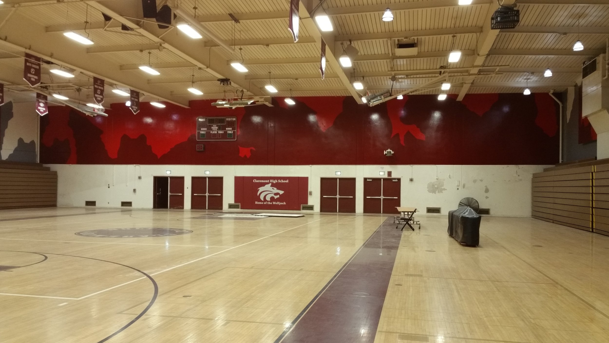 CLAREMONT WOLFPACK HAND PAINTED SCHOOL GYM MURAL - EAST WALL