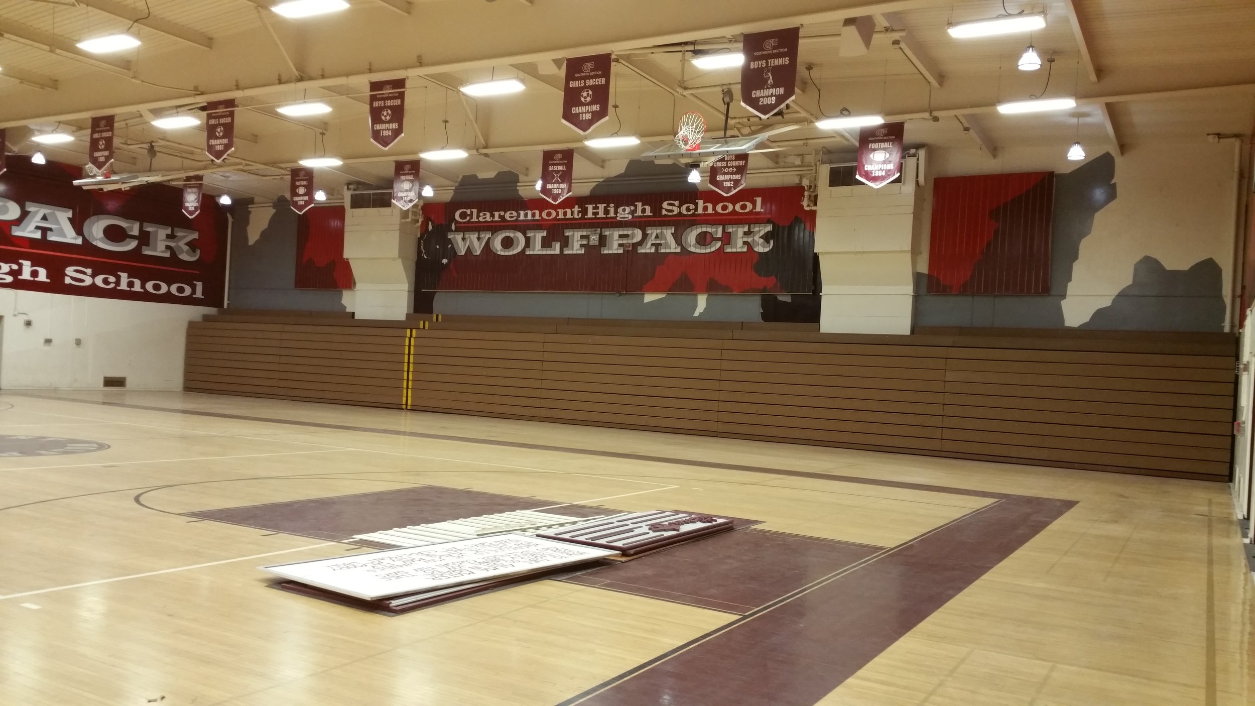 CLAREMONT WOLFPACK HAND PAINTED SCHOOL GYM MURAL - NORTH WALL