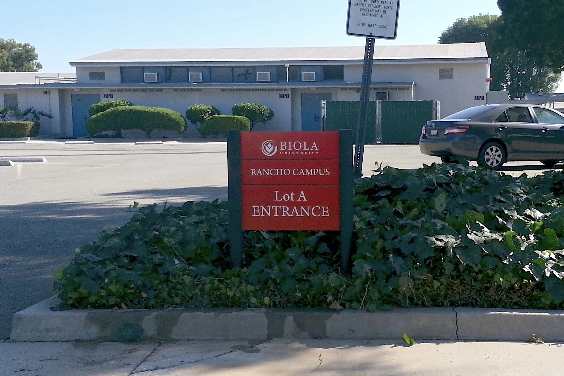 Biola University Learning Center parking lot directional sign