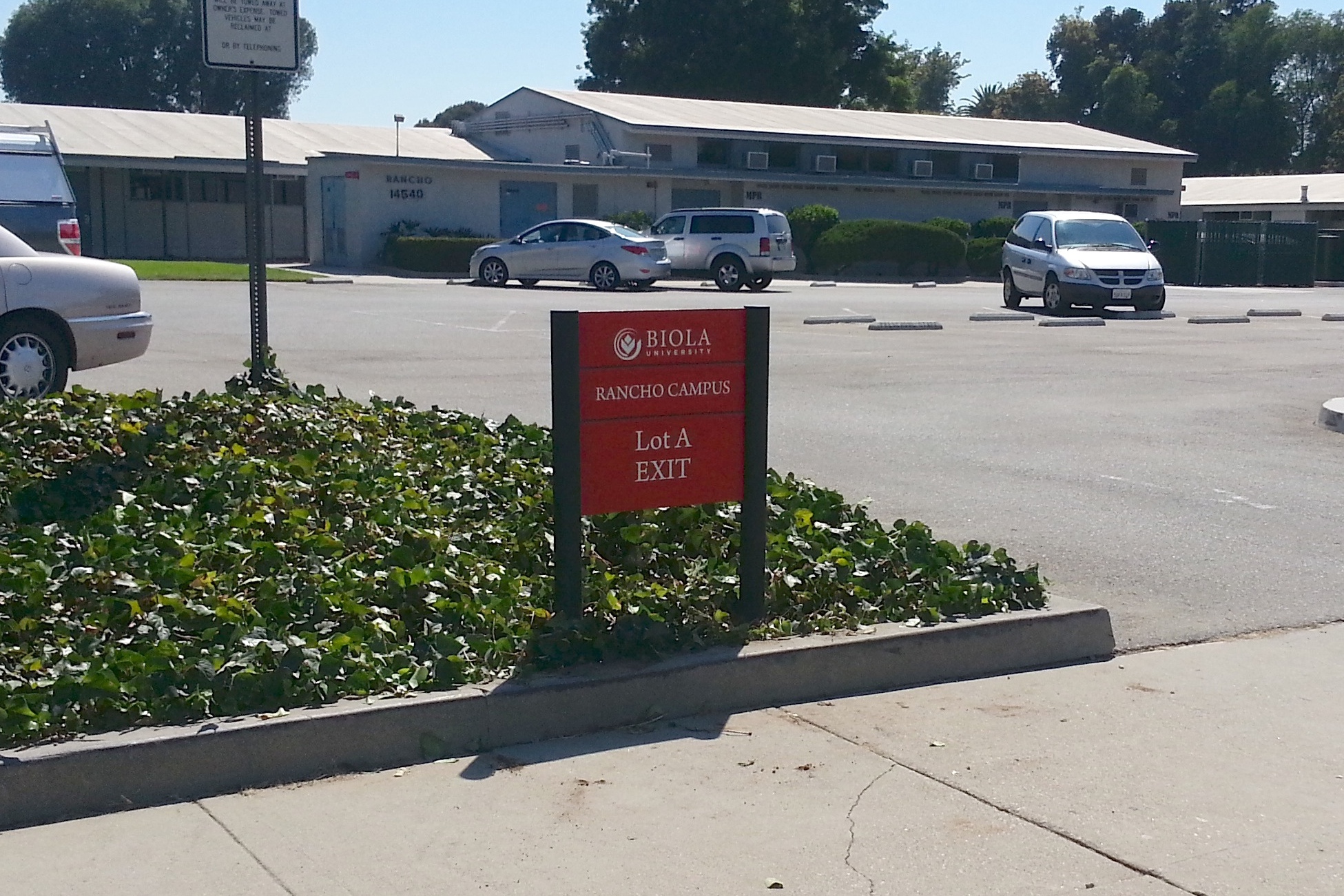 Biola University Learning Center parking lot directional sign