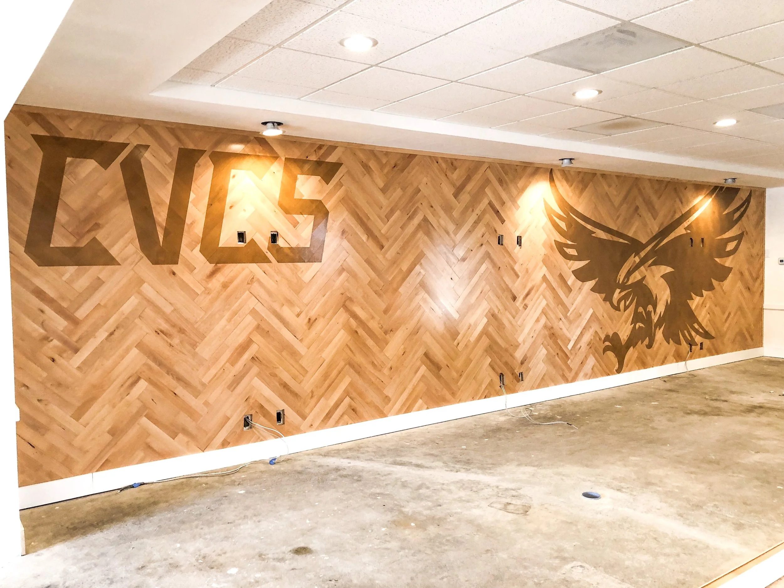 RECENT WORK - CUSTOM INTERIOR PAINT GRAPHICS ON WOOD WALL