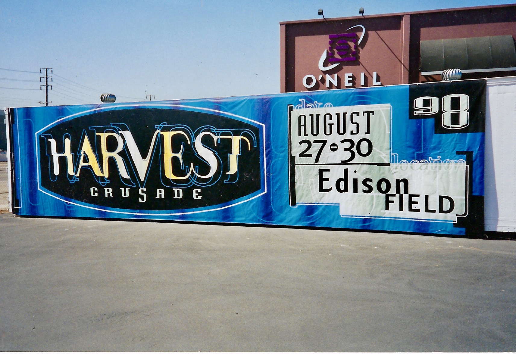 Harvest Crusade freeway custom advertising banner 1998 - hand painted banner