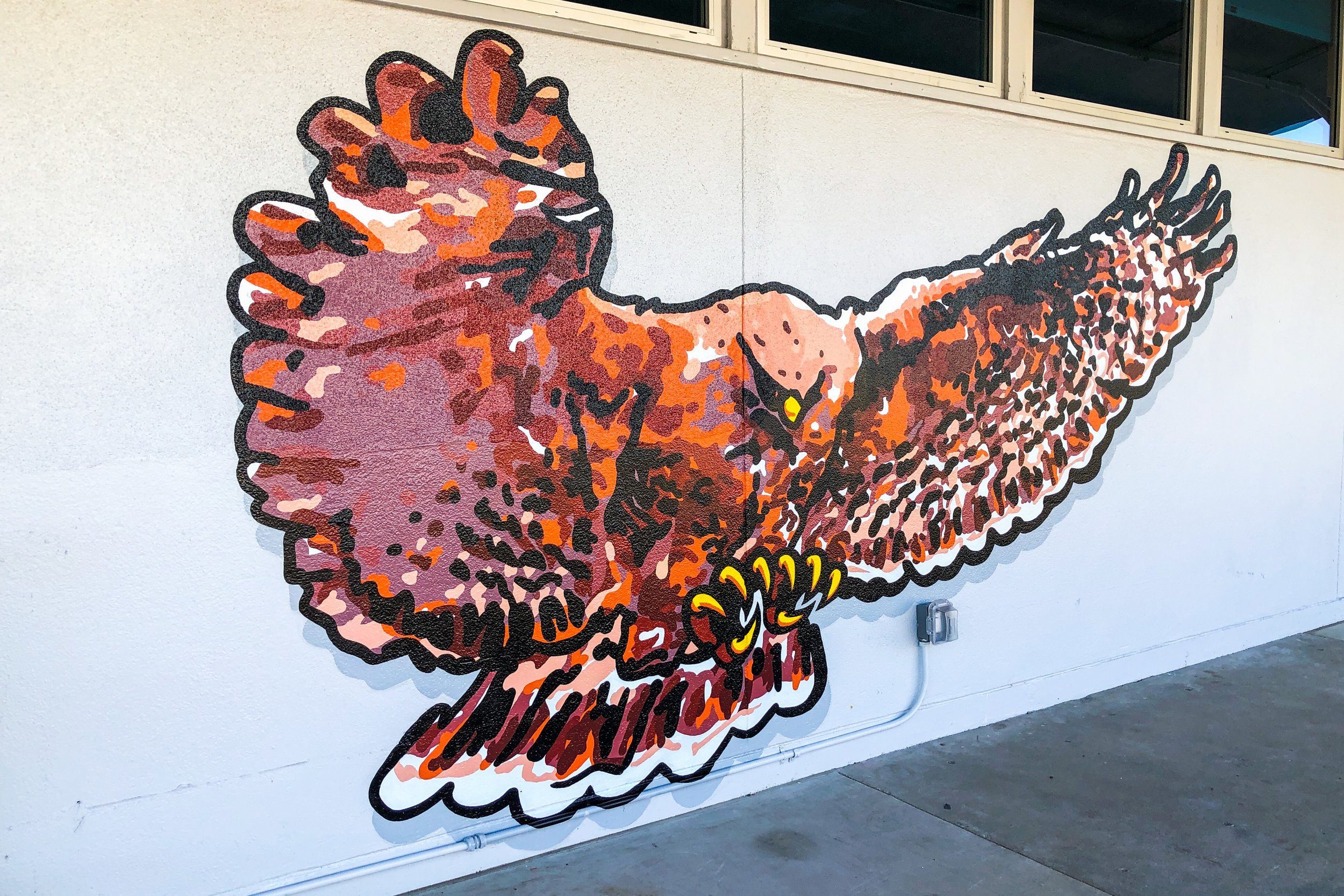 Hutchinson Middle School hand painted hawk school mural