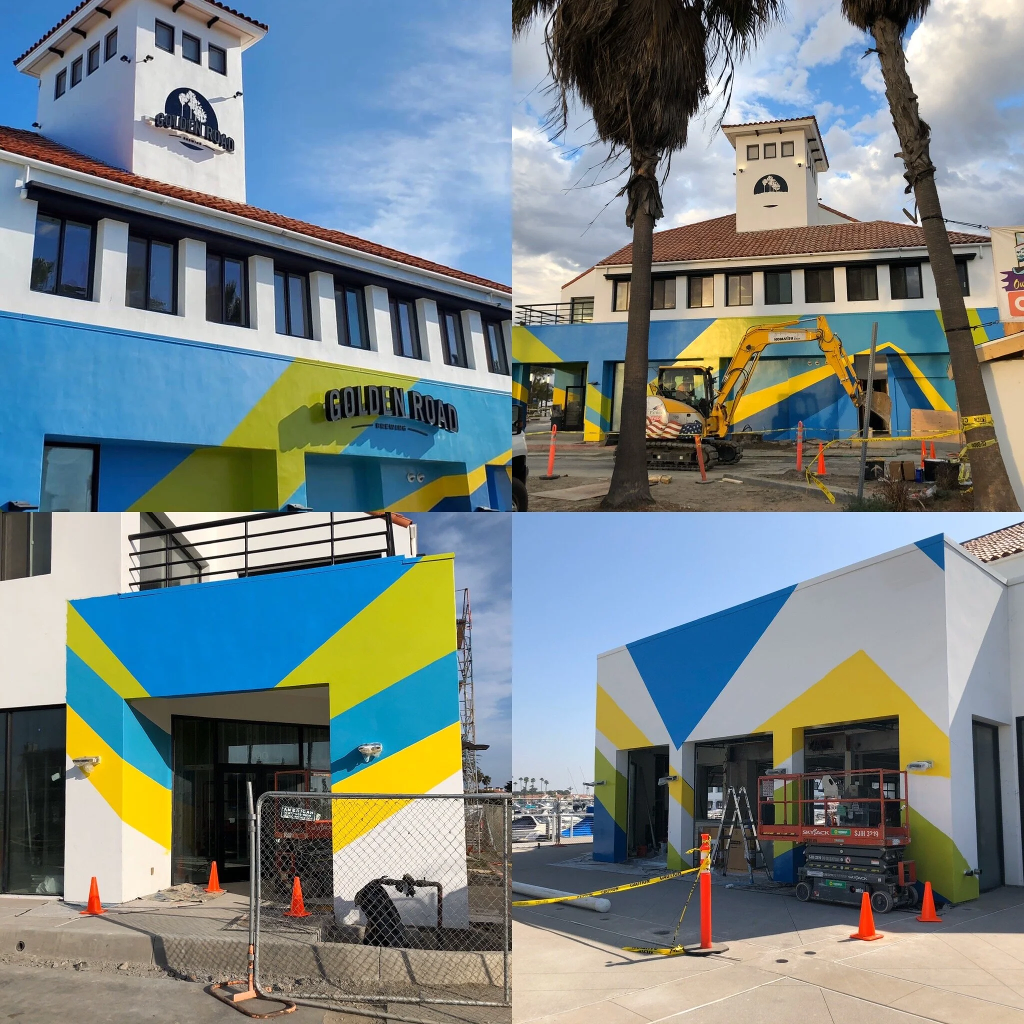 hand painted building graphics progress Golden Road Brewing Huntington Beach