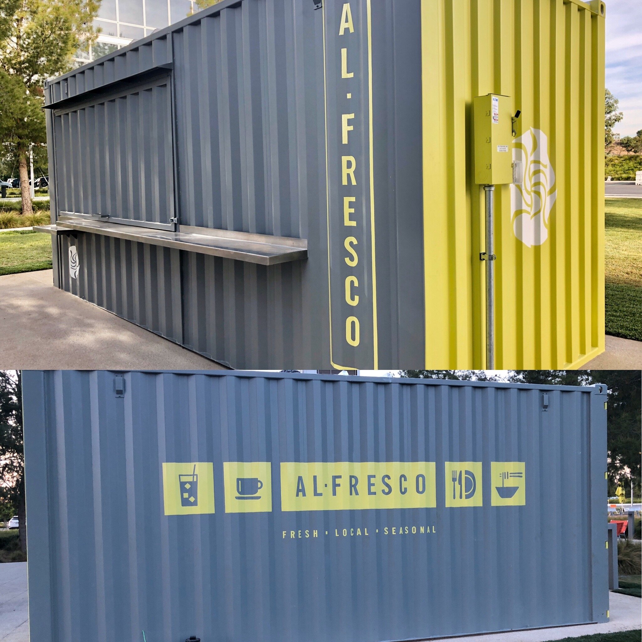Al Fresco Restaurant hand painted shipping container signage