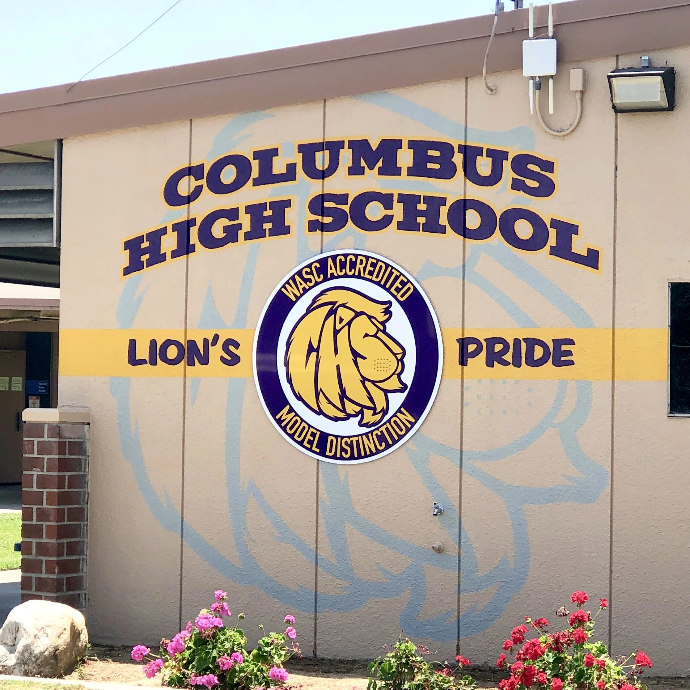 Recent work - hand painted school mural - Columbus High School, Downey CA