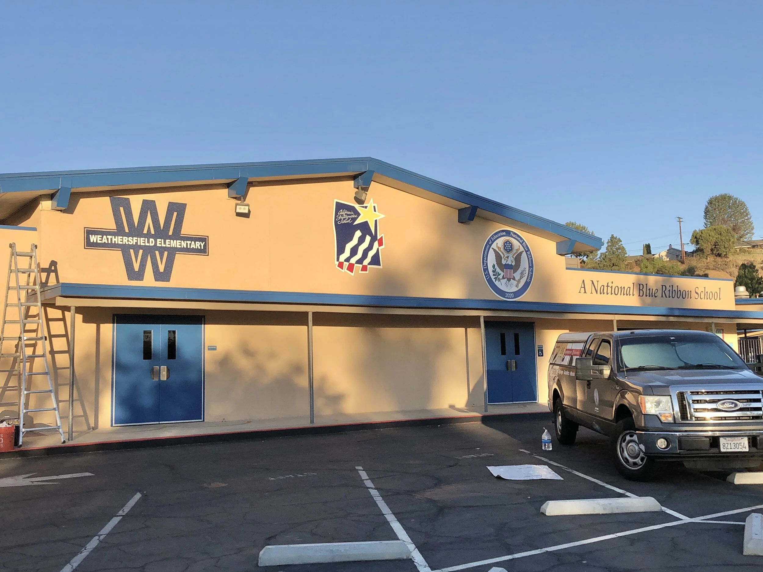 RECENT WORK - HAND PAINTED SCHOOL MURAL AND BLUE RIBBON AWARD SIGNAGE