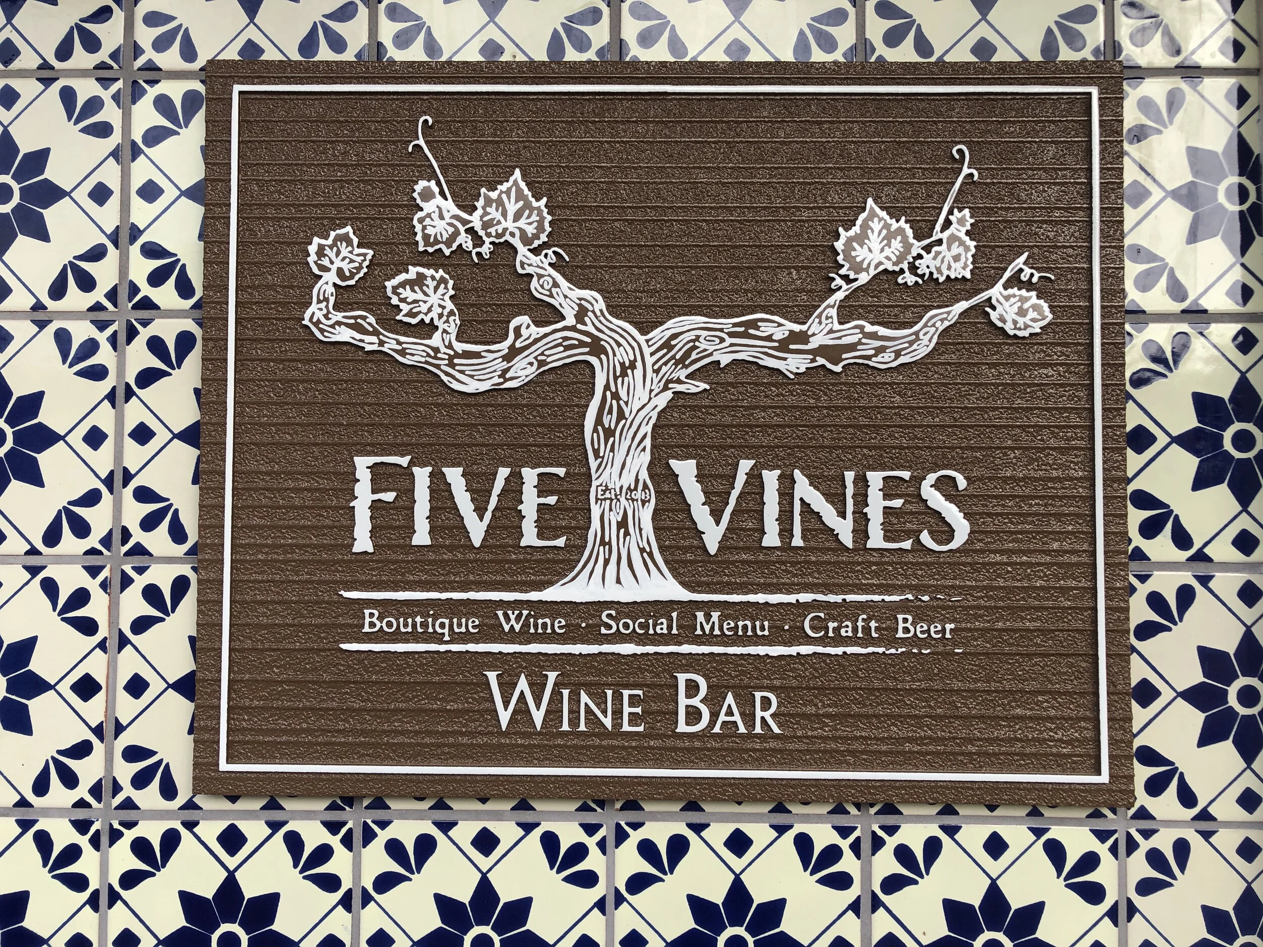 RECENT WORK - sandblasted sign with hand painted detailing for Five Vines Wine Bar