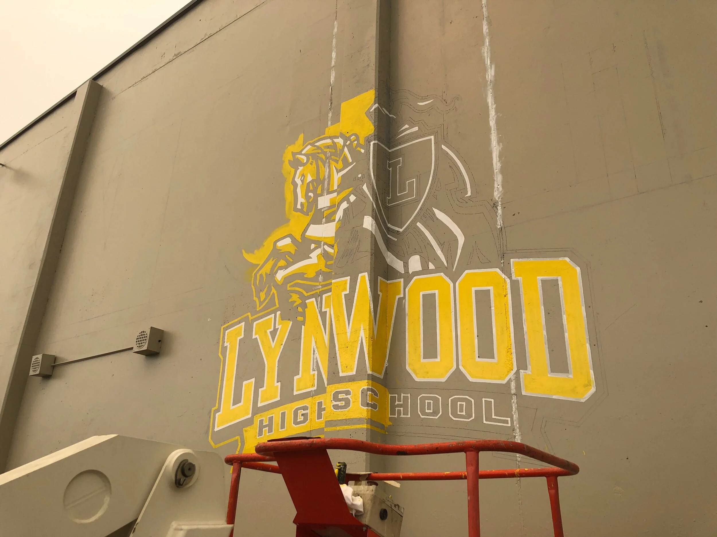 The mascot was then painted with multiple coats of white and yellow.