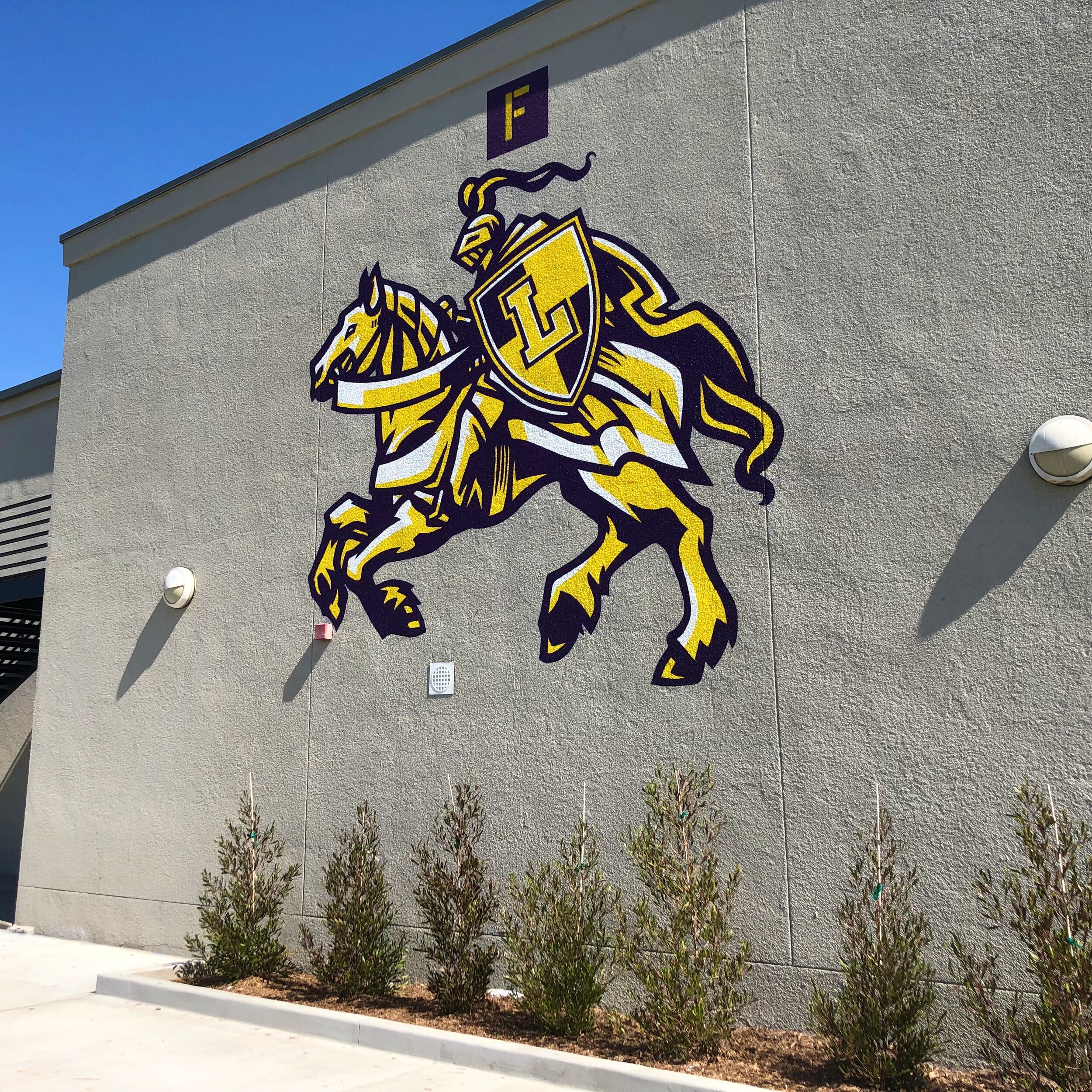 Lynwood High School hand painted Knight mascot mural