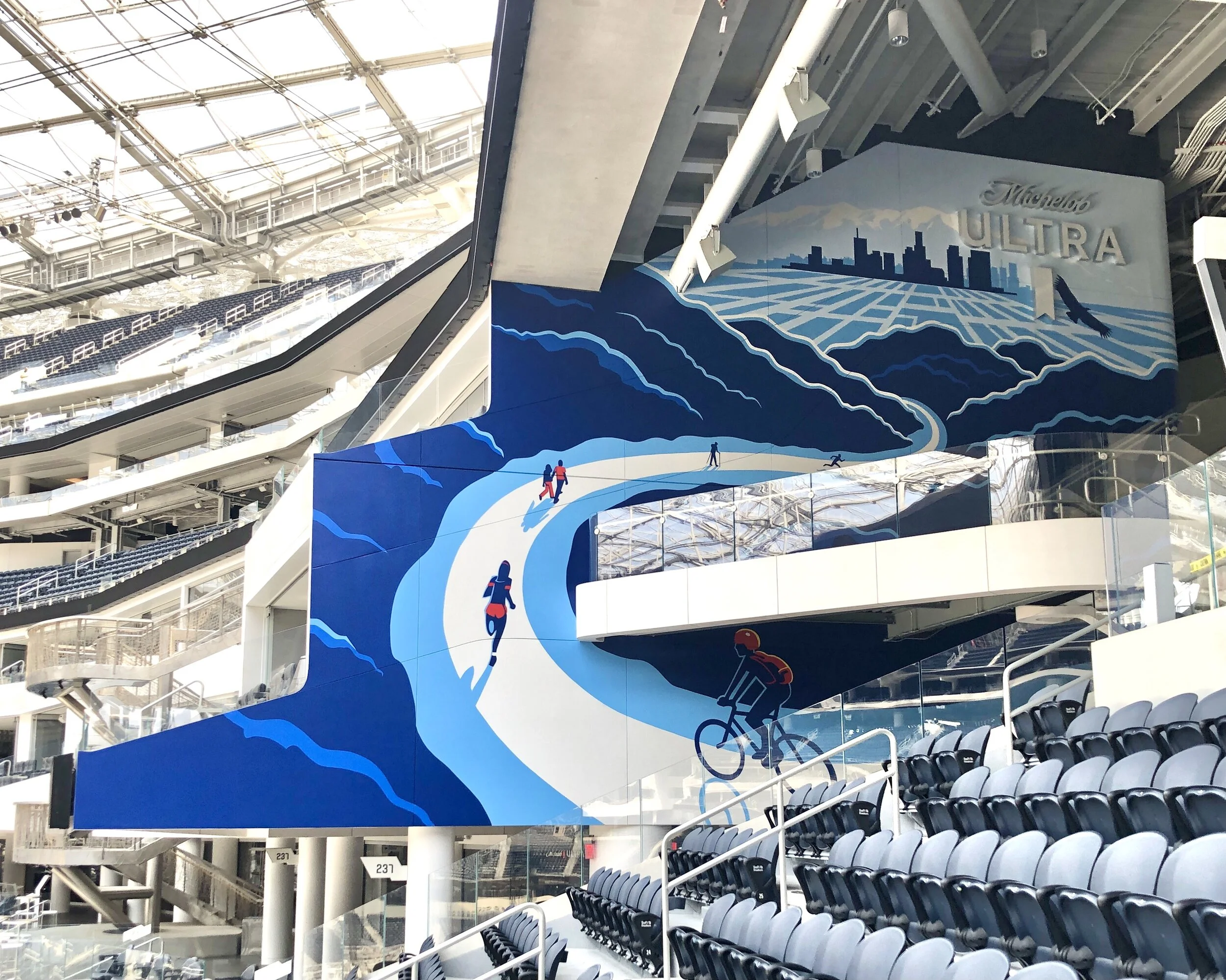 Recent work - Michelob Ultra Club hand painted mural sponsor signage background at SoFi Stadium