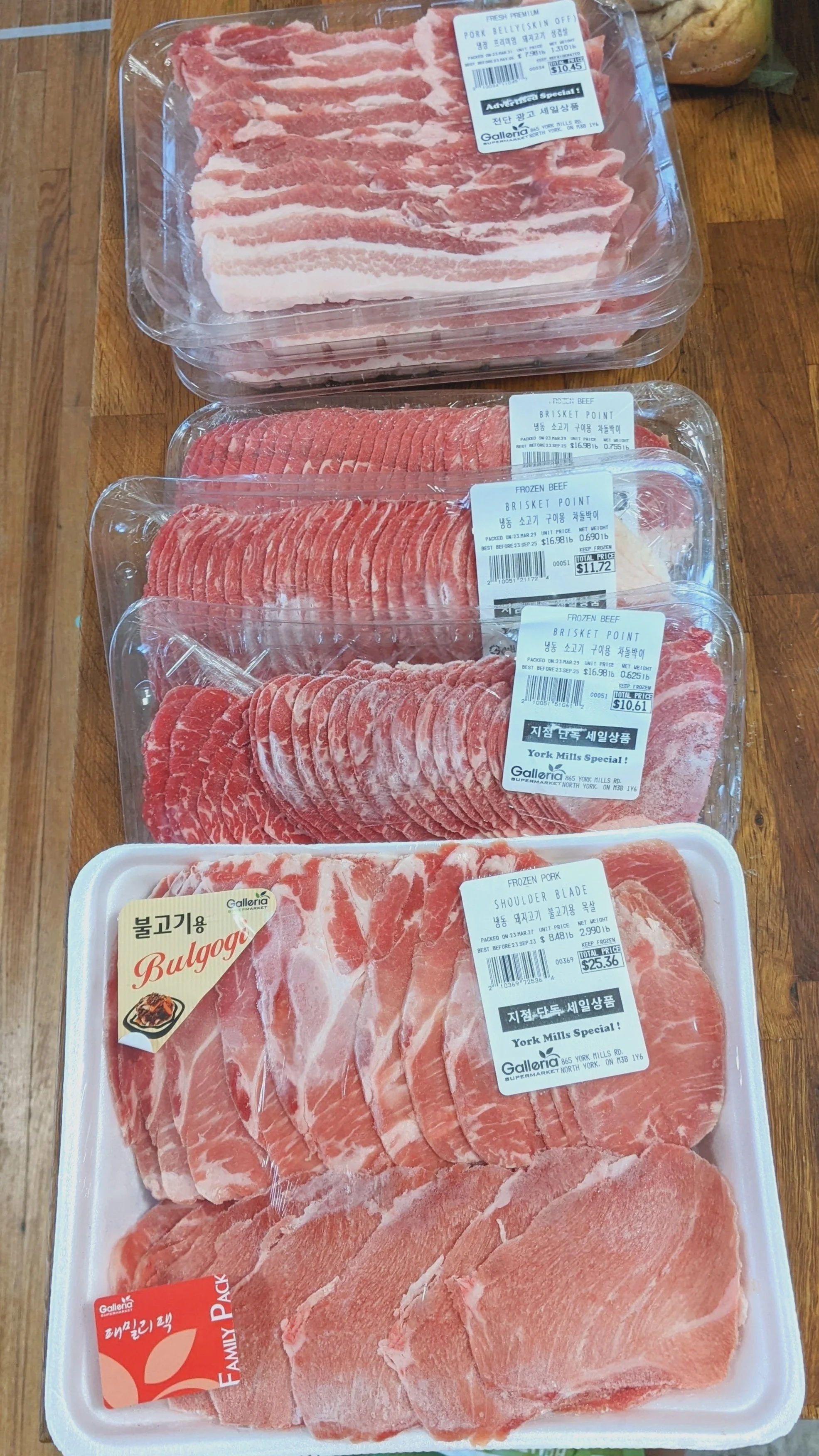 Cuts of beef and pork for Korean BBQ night.
