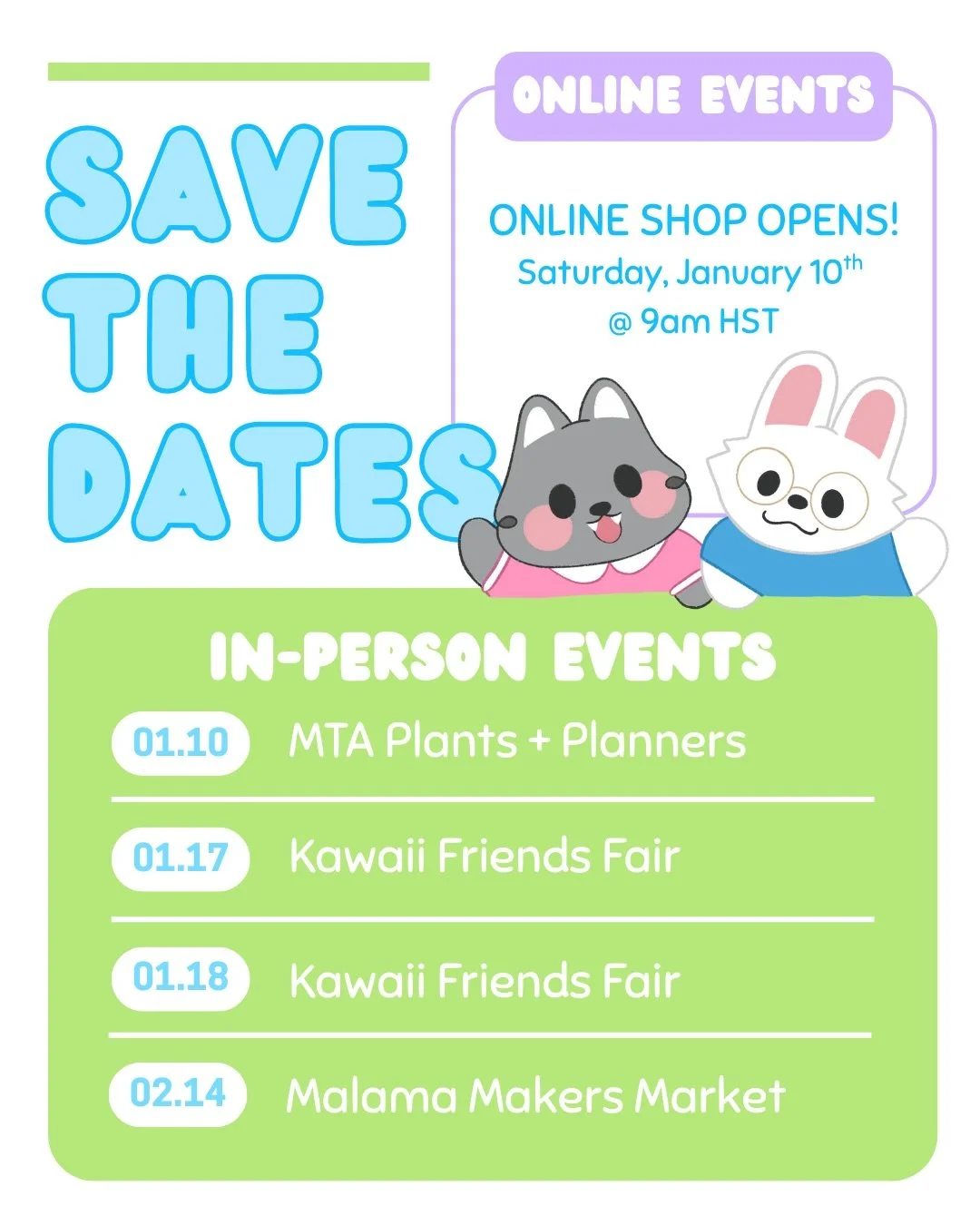 🗓️ January 2026 POP-UP dates have arrived ~ the very first events of the year &amp; what better way to start off the new year 🙂&zwj;↕️ with a planner event AND some fukubukuro 🥳 

We hope to see you at one of our events with @yumyumhawaii &amp; ou