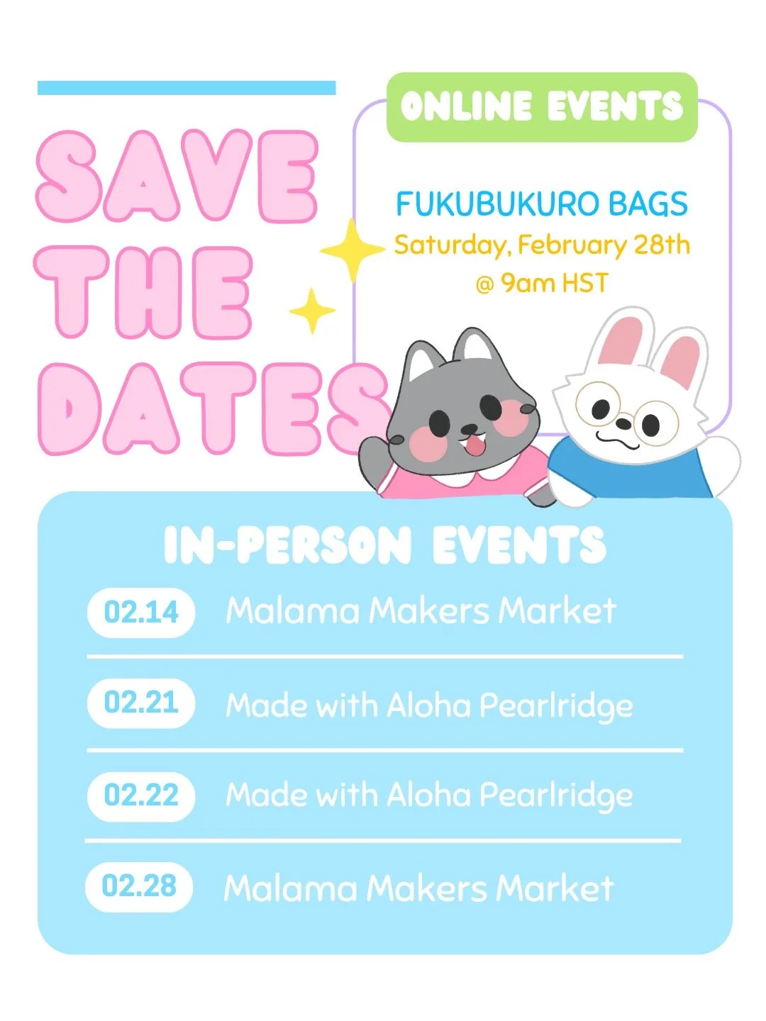 ❤️February&rsquo;s lineup is here~ save the dates 🗓️ For BOTH our online &amp; local Pawffee Shop Friends!

✏️ ONLINE EVENT ~ we have a highly requested ✨Fukubukuro 🛍️ Lucky Bag✨ event (swipe to see details). Remember these are cheaper than our nor