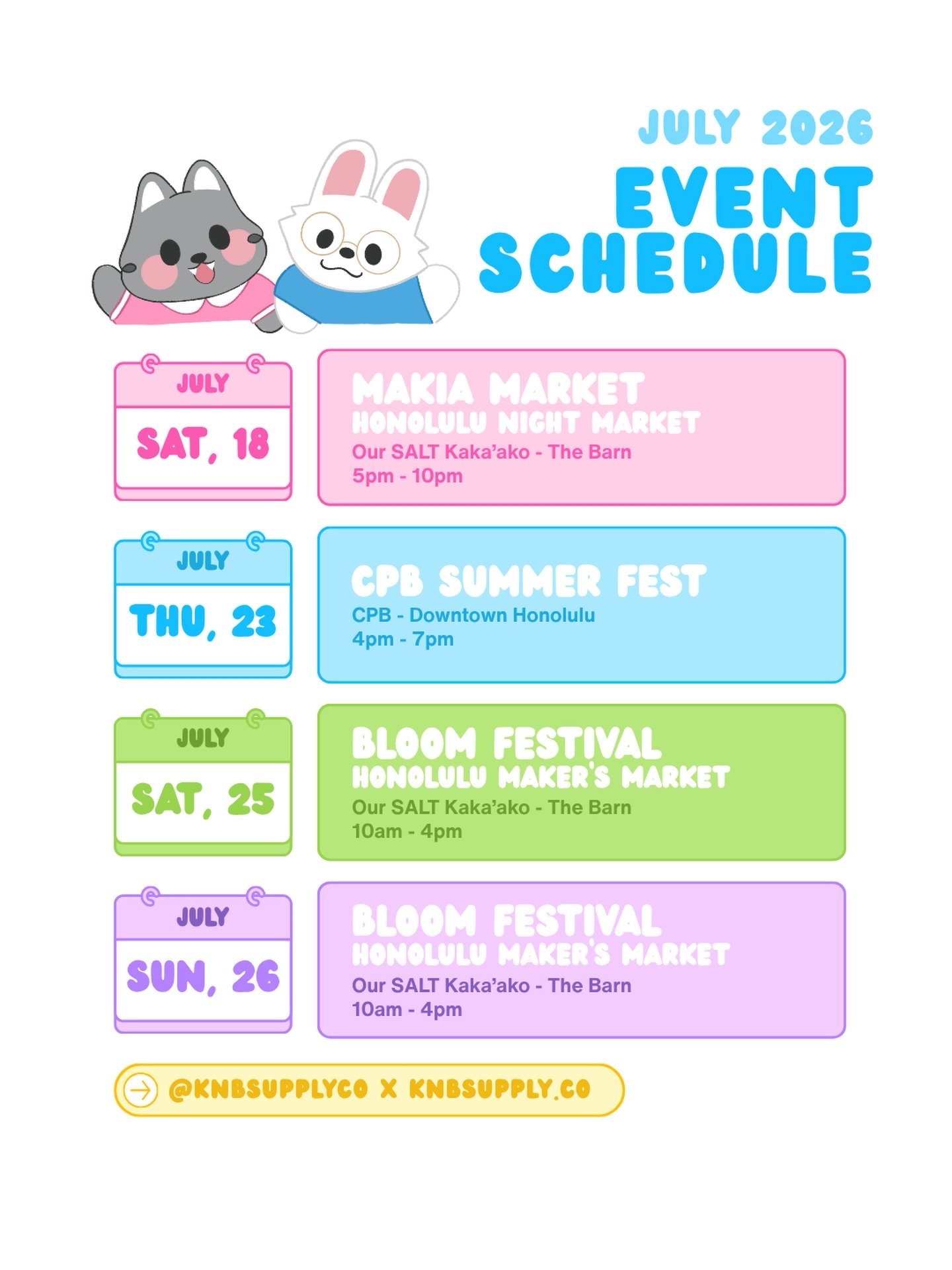 🗓️ JULY Event List is here ~ changing up the locations a bit!  Find us at @saltourkakaako majority of the month with 1 event downtown at our favorite place @cpb_hawaii 🙂&zwj;↕️🫶🏼✨

🤓 Please Note!  We&rsquo;ve officially scheduled a shop update a
