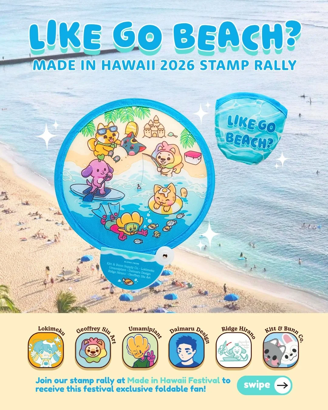 🏖️ Like Go Beach? This stamp rally prize is coming to @madeinhi Festival 2026 and we&rsquo;re excited to FINALLY share with you our limited-edition collaboration foldable fan! 
This limited-edition prize features 6 local artists from Oahu and we&rsq