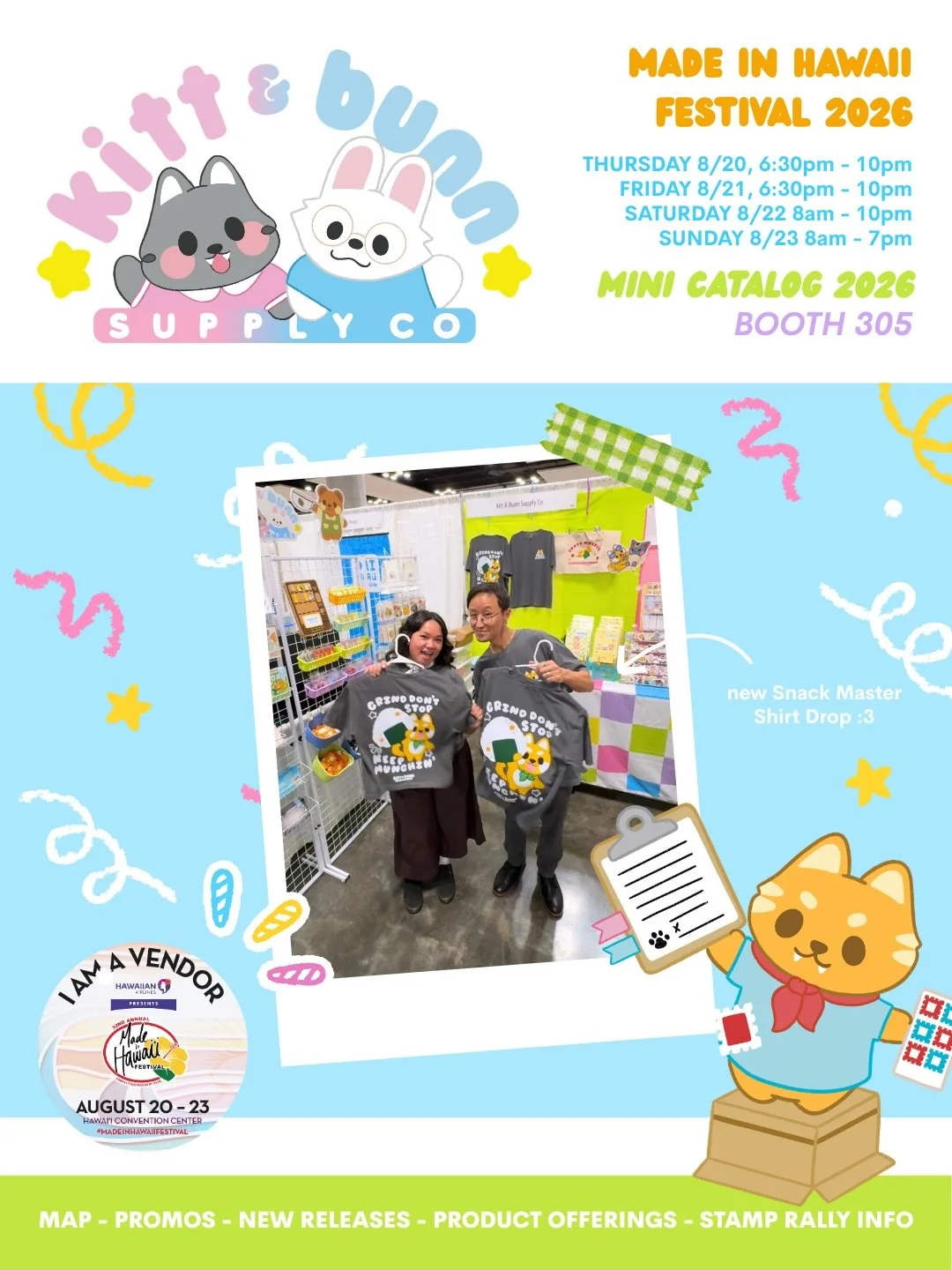 📞✨ Hi, Hello?! It&rsquo;s us Kitt &amp; Bunn Supply Co. calling to let you know it&rsquo;s FINALLY DAY 01 of Made in Hawaii Festival 🎉 here is all the info you need to know about our booth 305 💖✨ share this with a fellow stationery &amp; trinket l