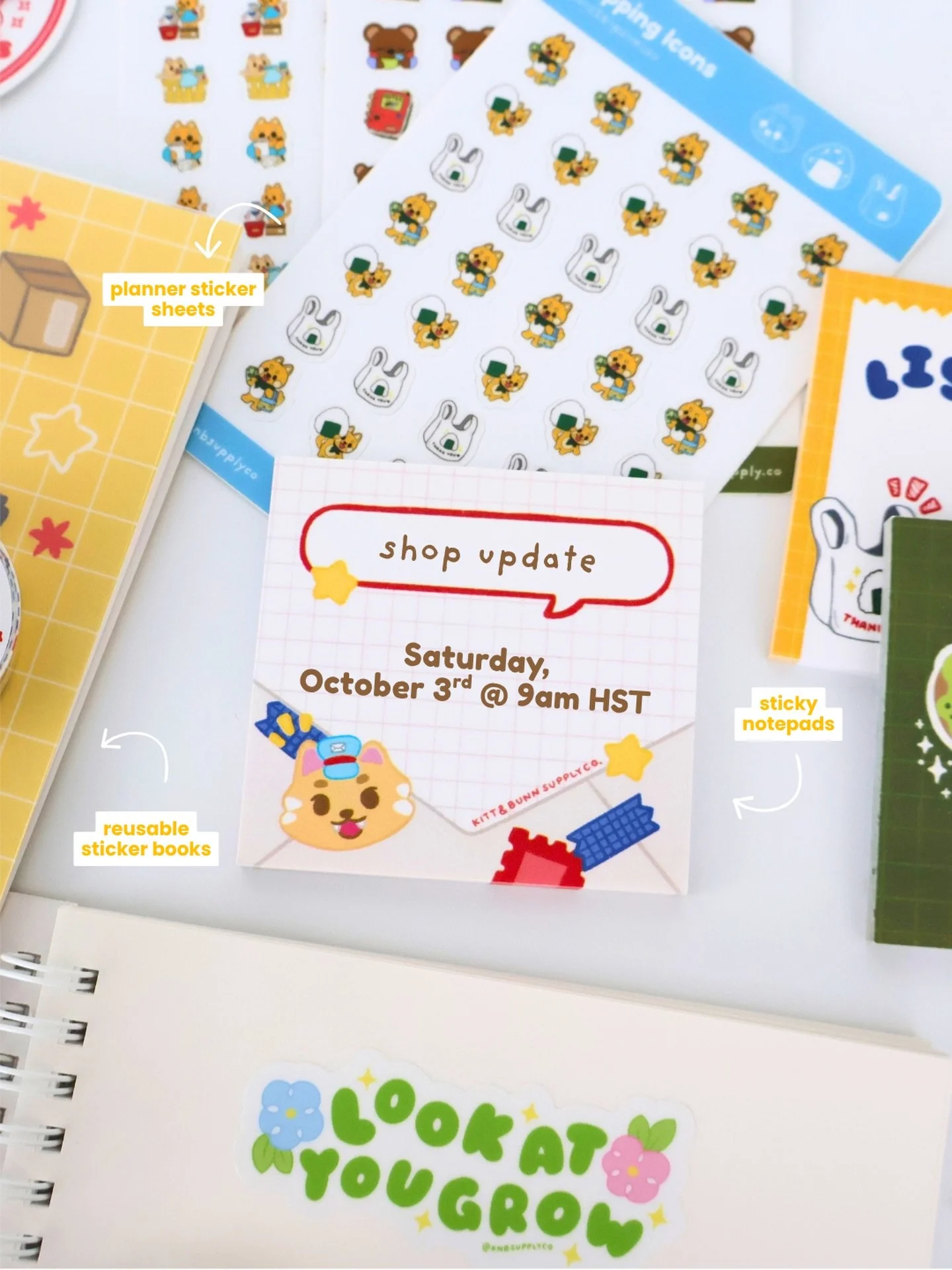 so it&rsquo;s a date! 🤭✨ make sure you turn notifications on and set your alarms for our long overdue shop update! 

✏️ What&rsquo;s new~
2 Reusable Sticker Book Designs 
4 Washi Tapes Designs 
1 Vinyl Sticker 
3 Sticky Notepads 

🥹 Any Restocks? 
