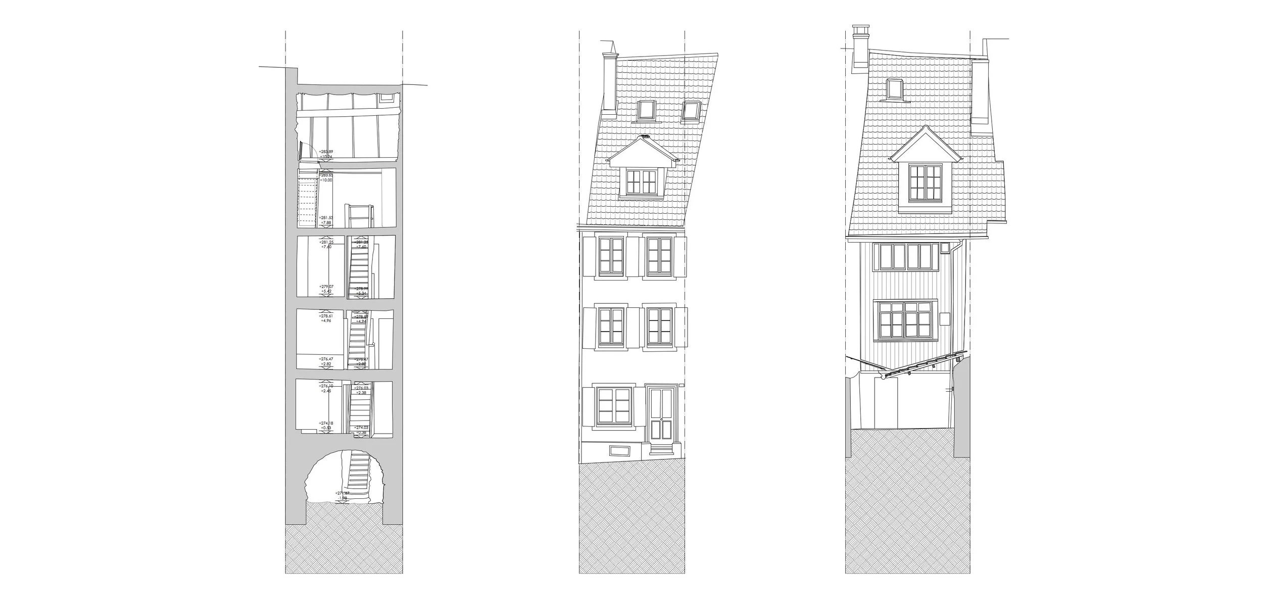  Längsschnitt und Fassaden 