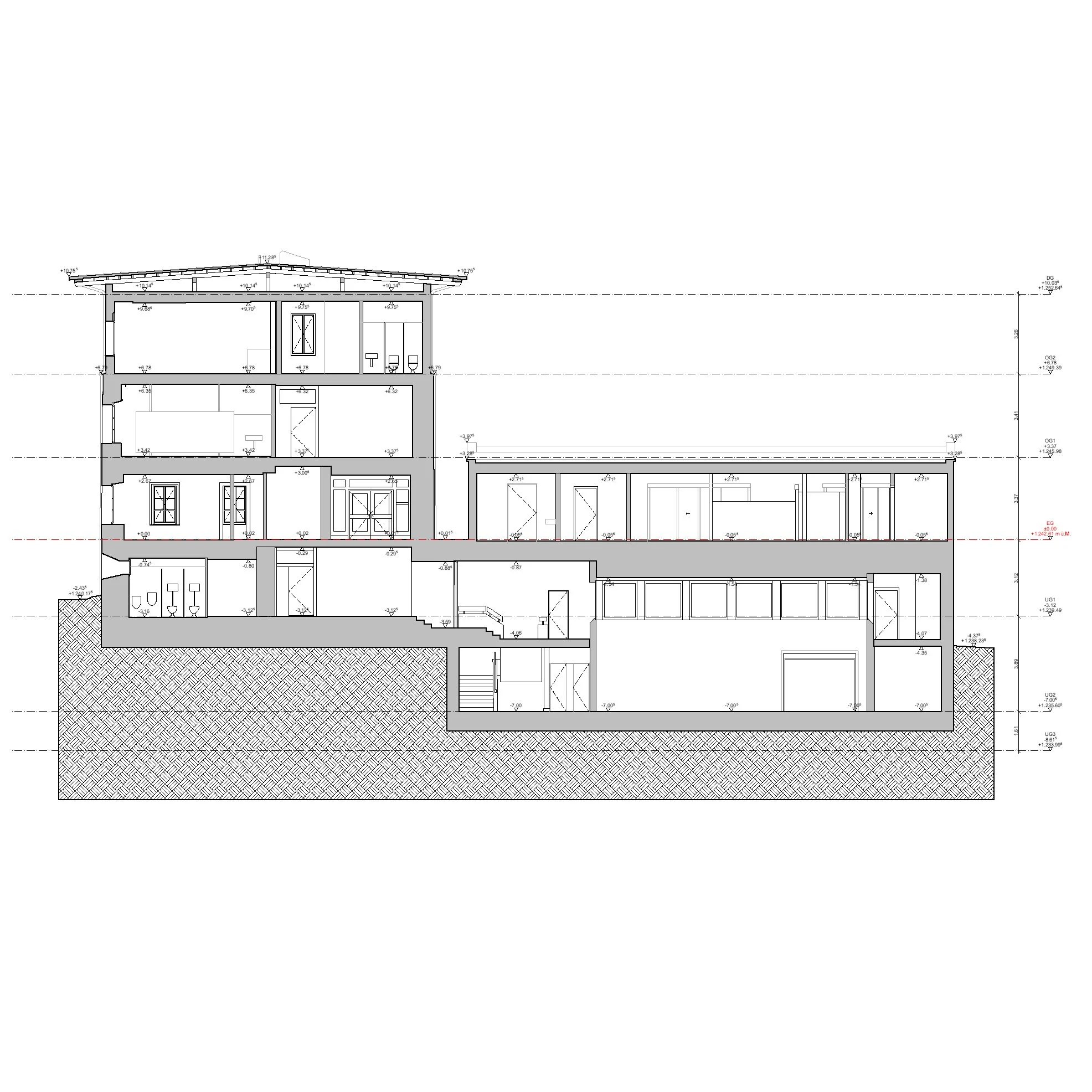  Querschnitt 1AB - Schulhaus / MZH 