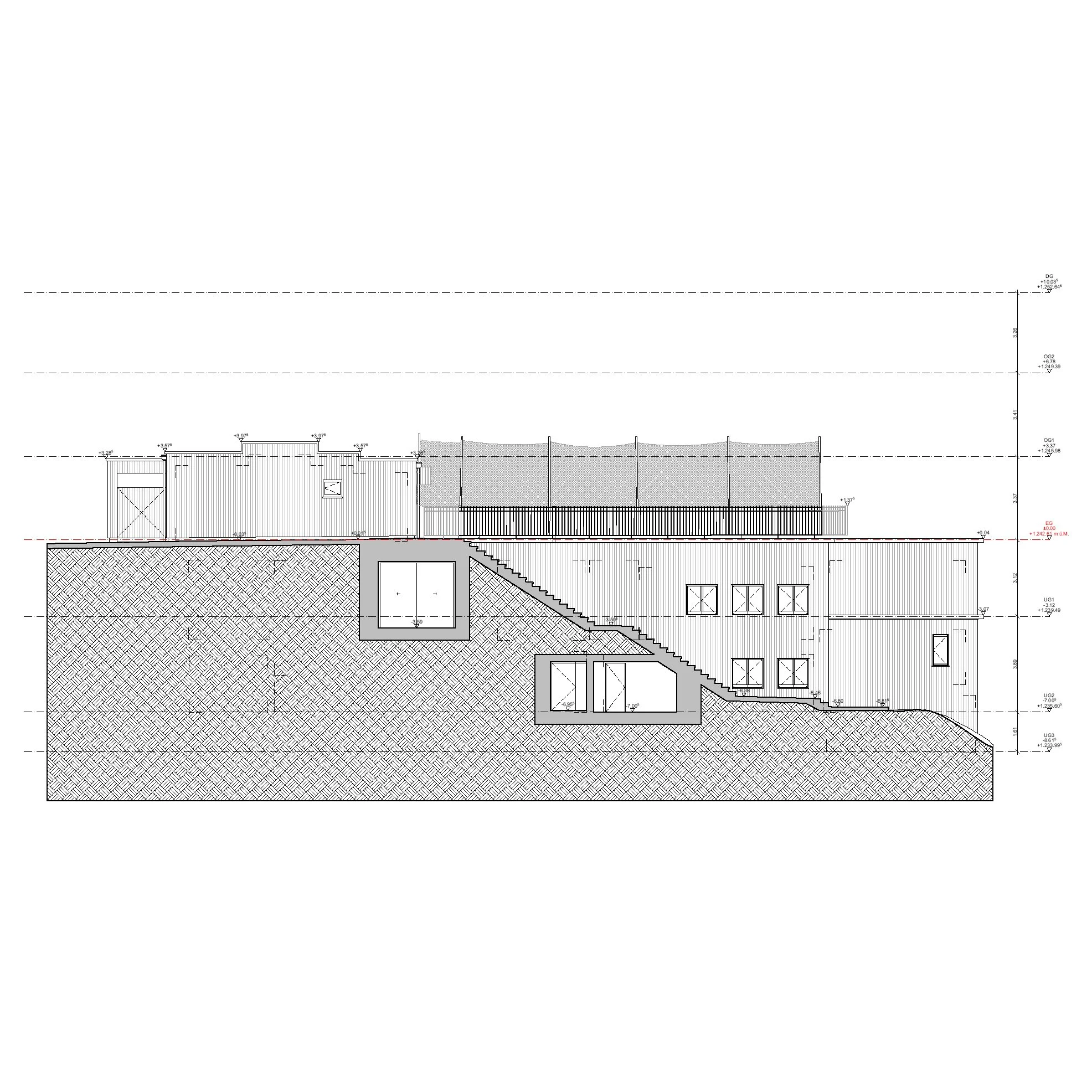  Westfassade / Schnitt MZH 