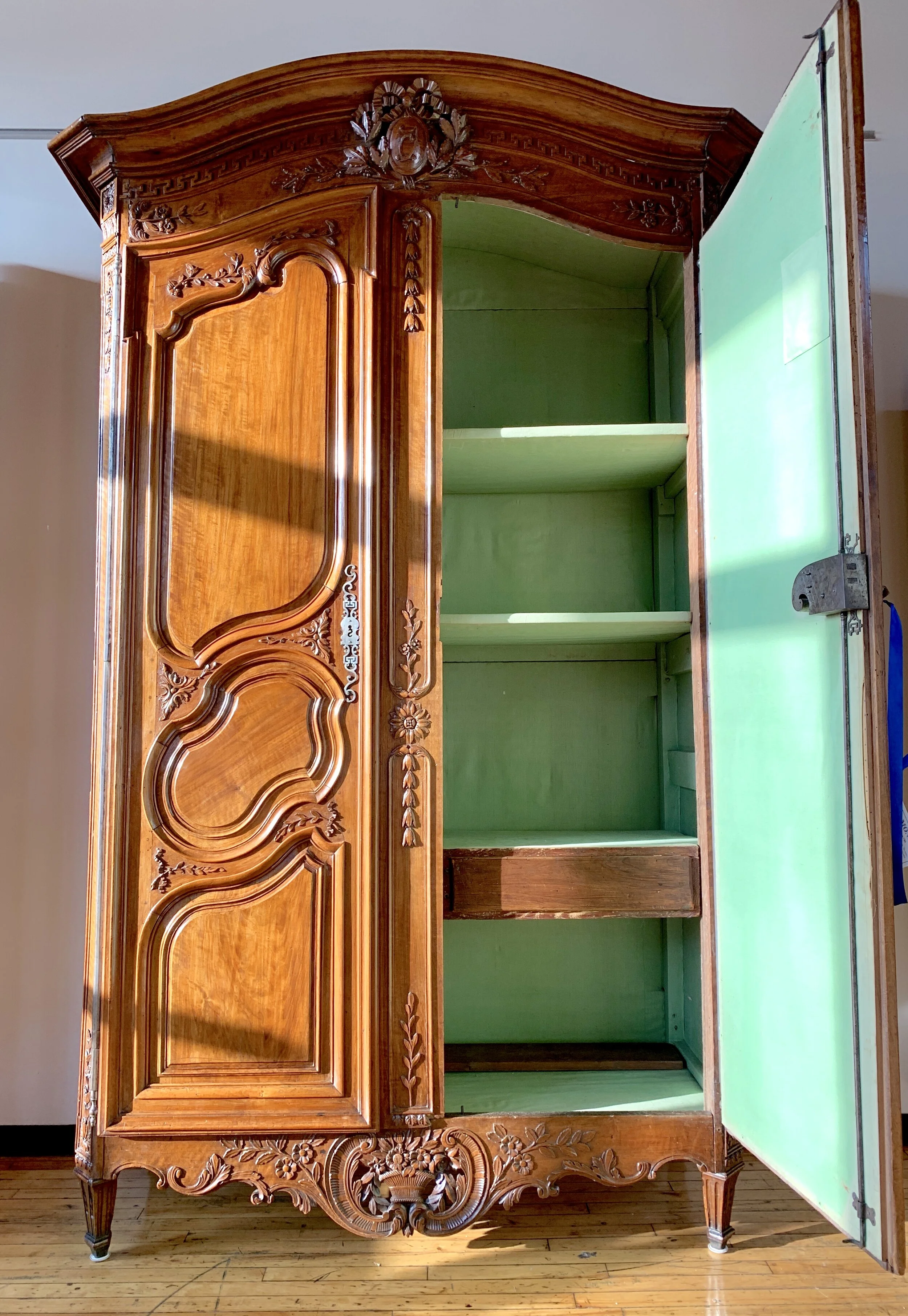French 18th Century Wardrobe Open, Myers and Monroe Antiques.JPG