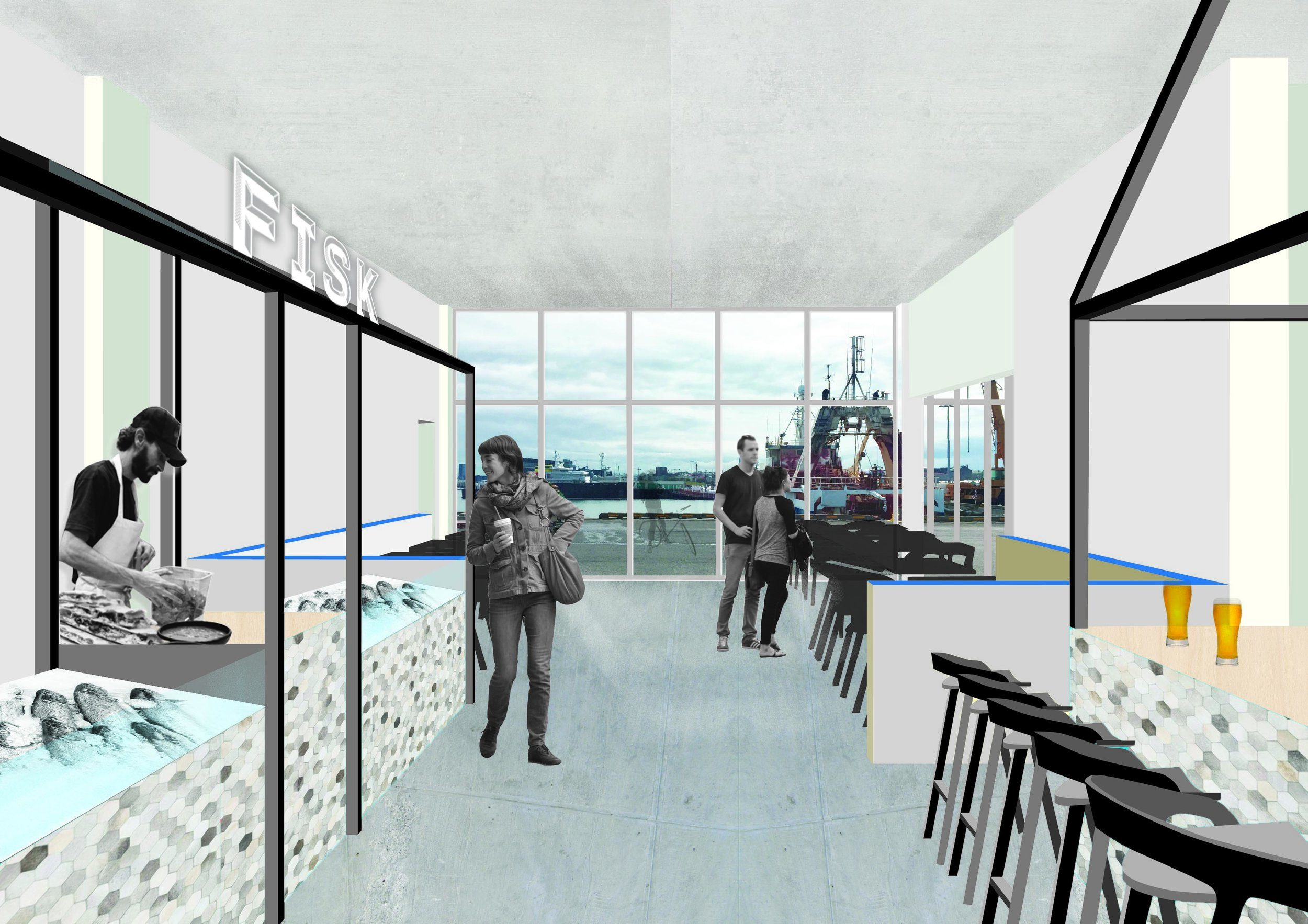 The proposal for the new Reykjavik Sea Market creates a multi-purpose commercial space in the old pier of the city, that connects the city life with the sea.