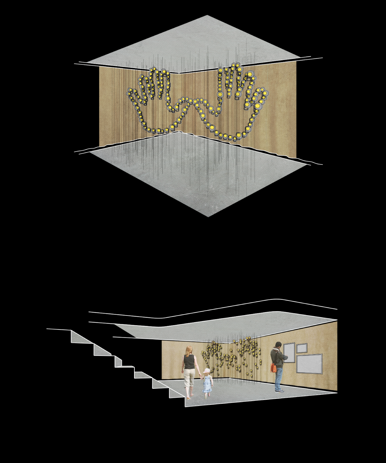 Due to the condition of that specific space as a transit area, the installation not only worked as a contemplative object, but more as a experience changer: People seemed to play with the lights trying to find the shape