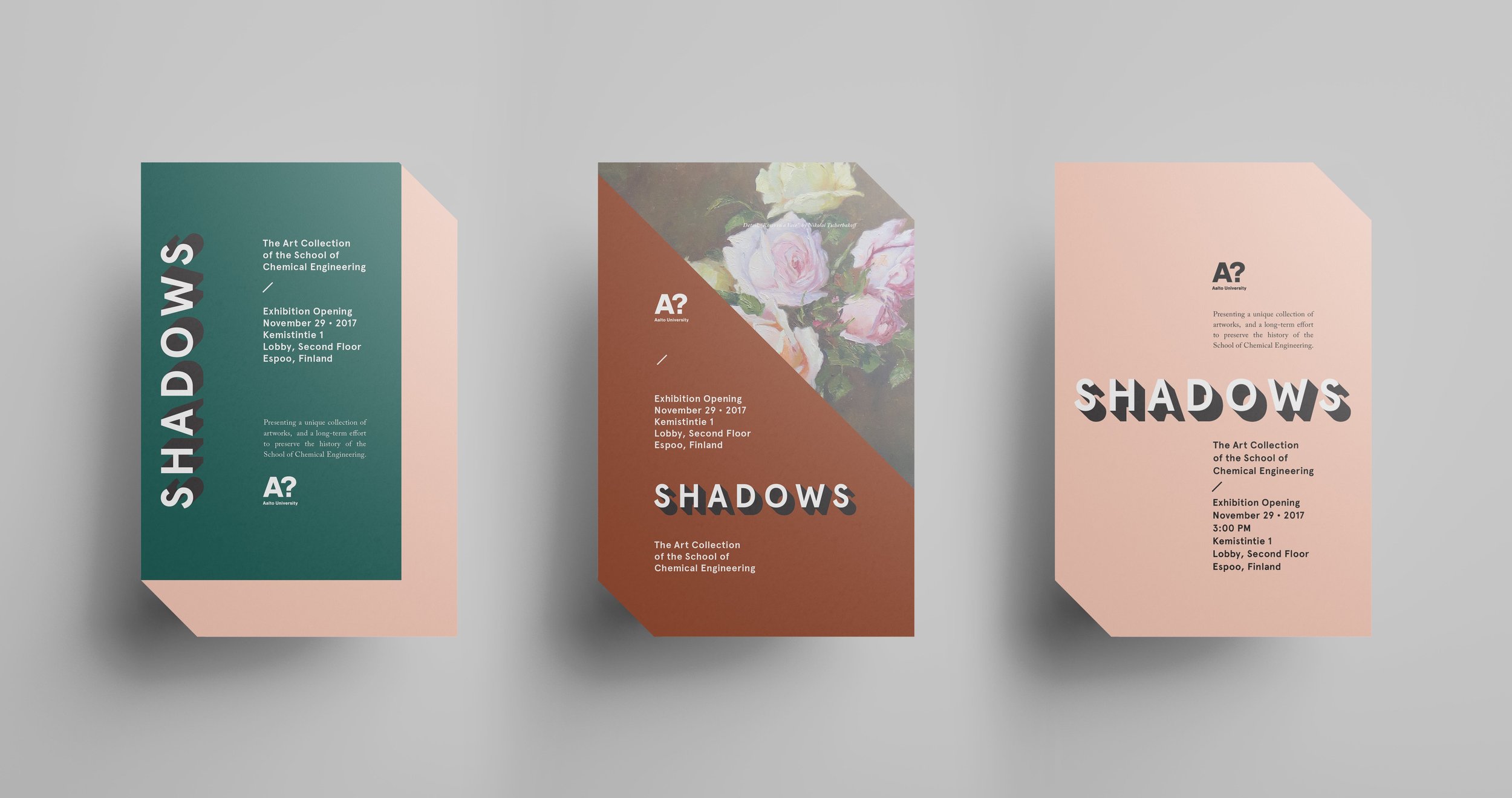 Shadows is the semi-permanent exhibition designed to showcase the Art Collection of the School of Chemical Engineering of Aalto University.