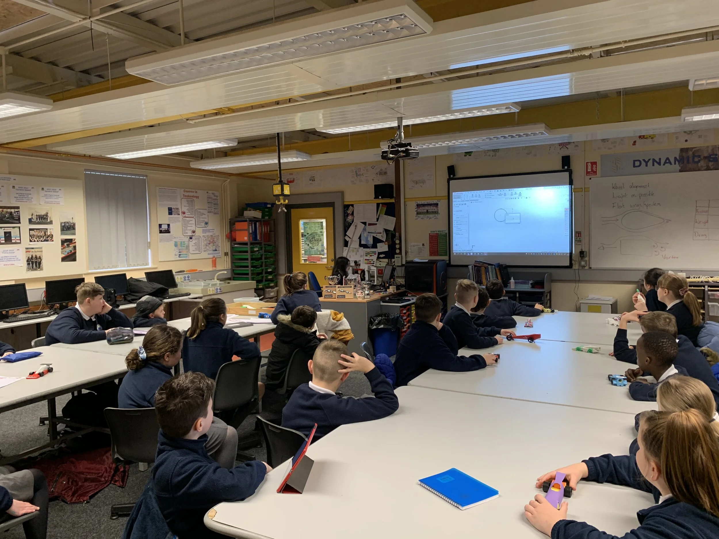 F1 pupils give tips to Olderfleet Primary School