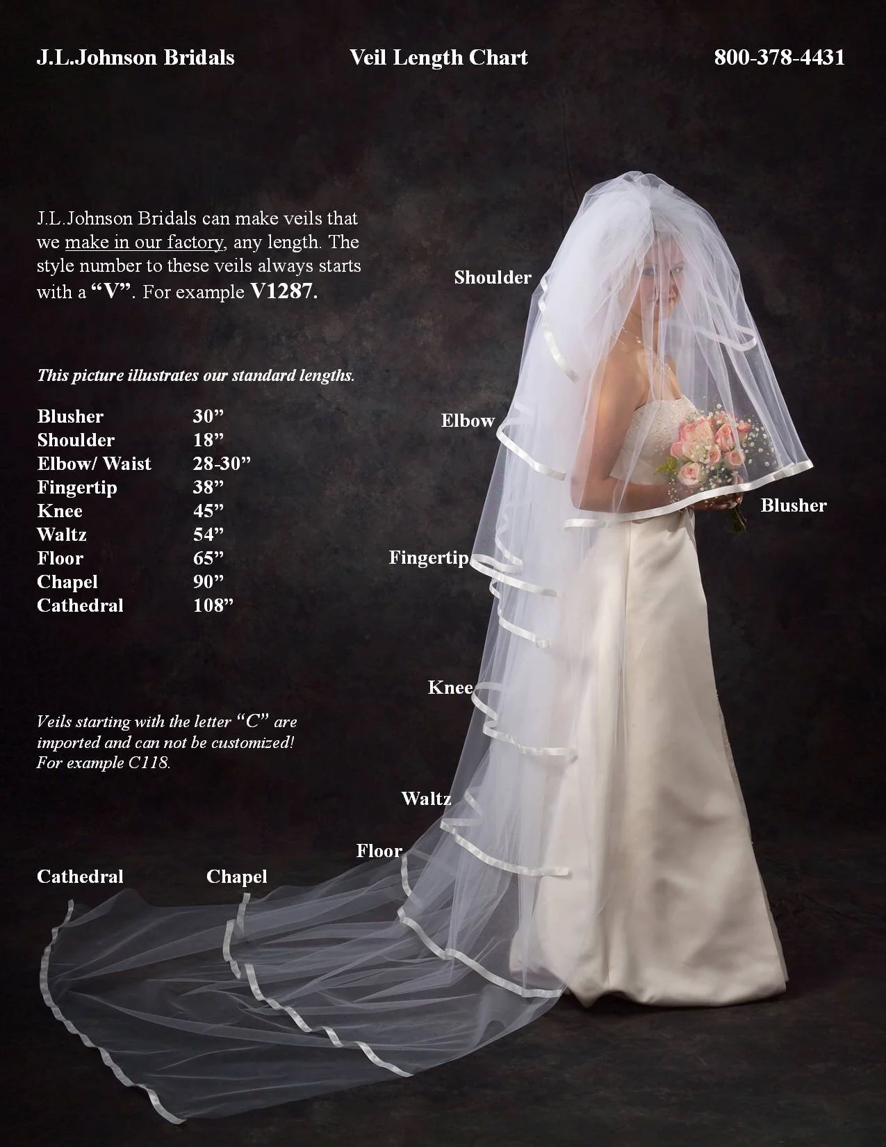 JL Johnson 45” Beaded Venise Lace Scattered Edge Veil Linzi Jay Beaded Scalloped Edge Veil with Crystal Drops | LA941 main image 3