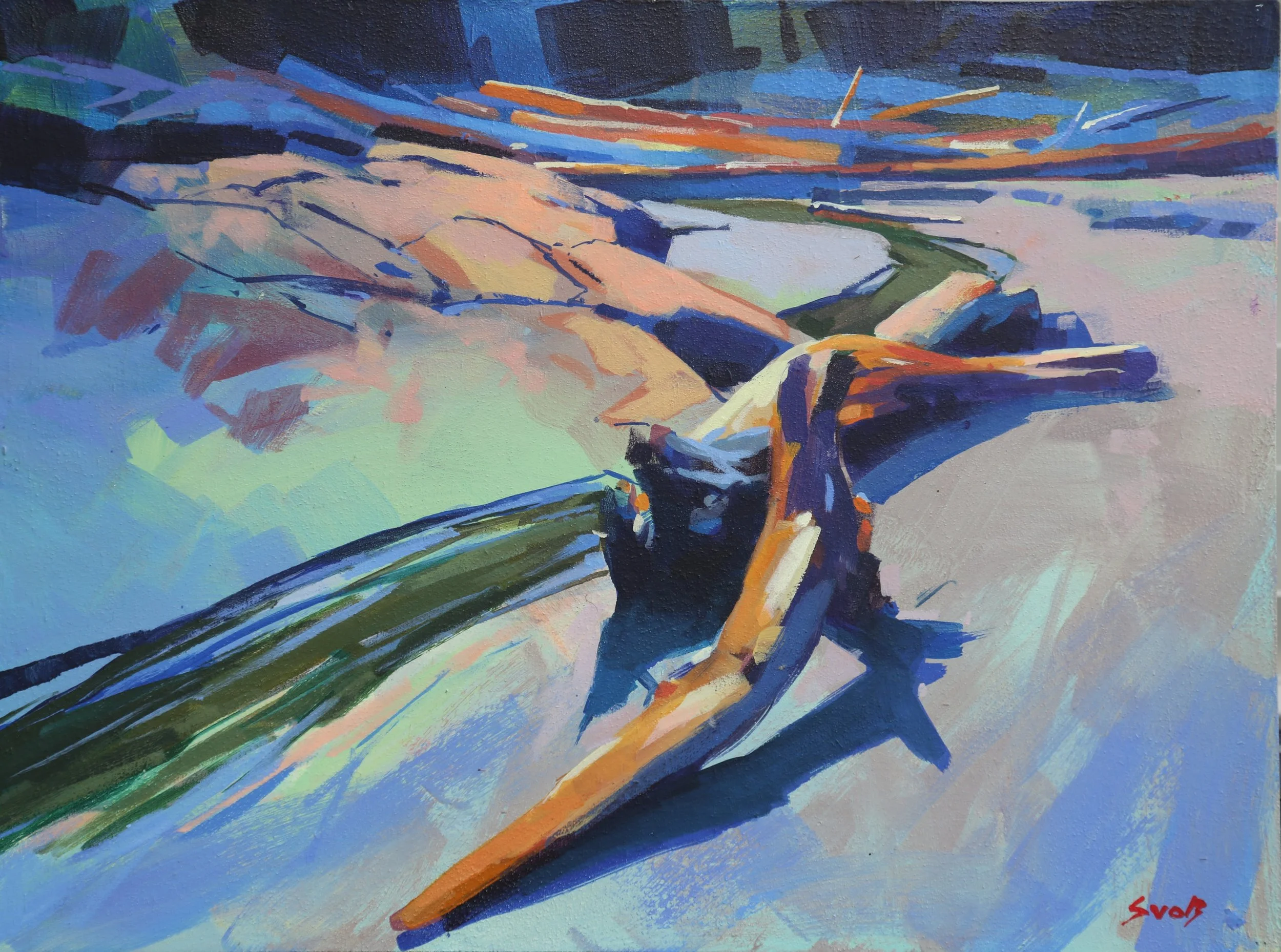 Curvaceous Beach Shapes (Calvert Island BC) 12 x 16 Acrylic on Panel.JPG