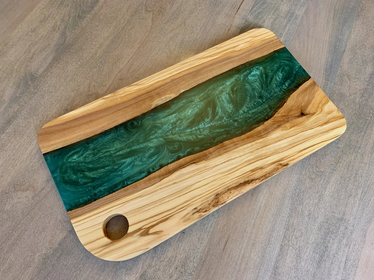 Olivewood and Green Epoxy Serving Board