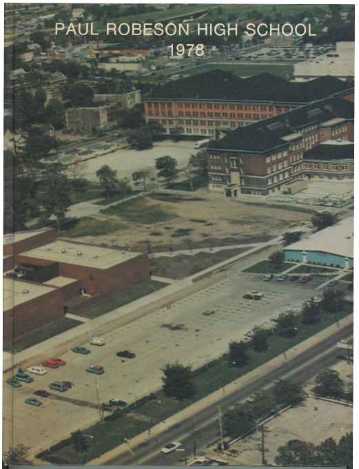 On the cover of Liz Chamber's 1978 yearbook shows Robeson High School, left, and Parker High School, right. Image courtesy of Liz Chambers.