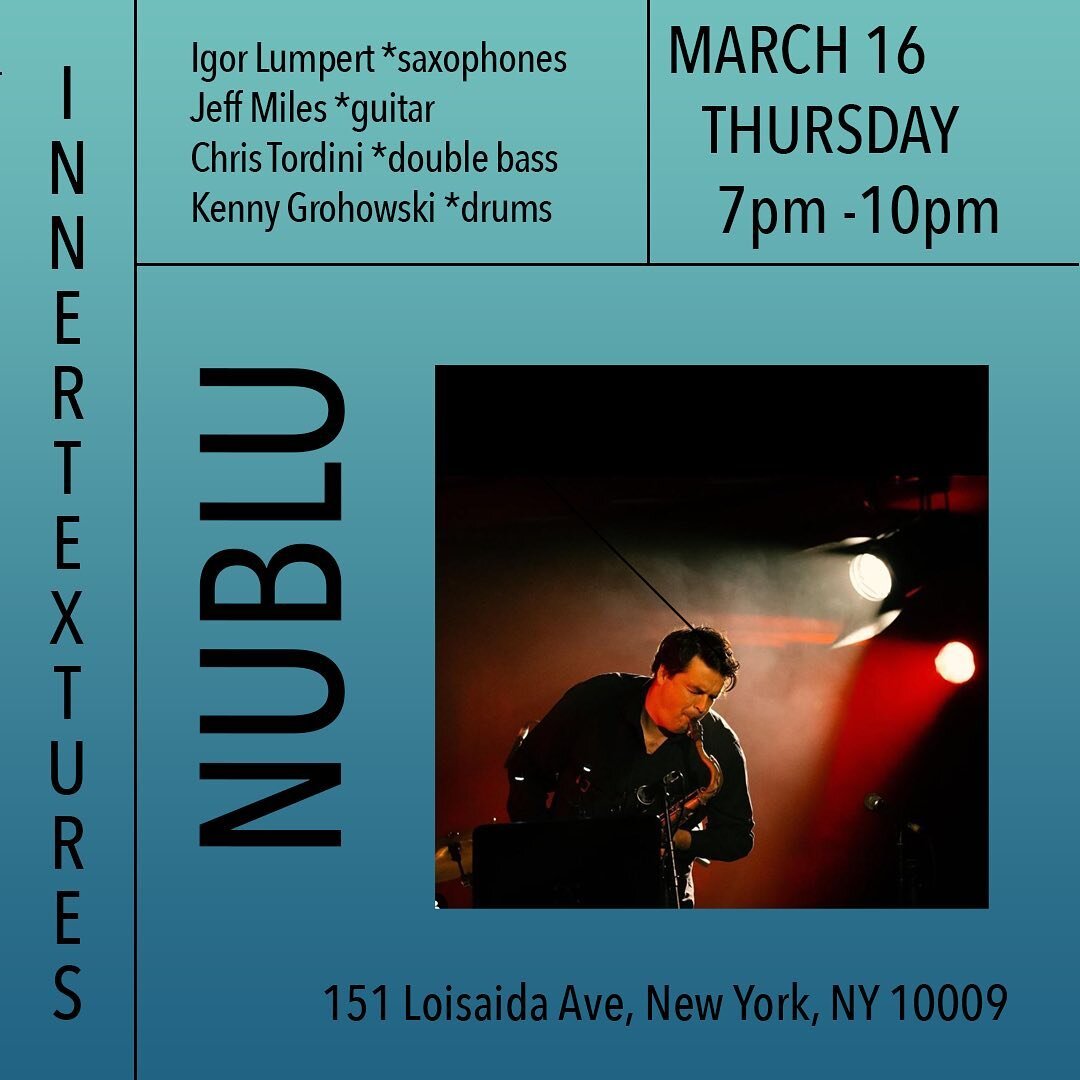 Hey music lovers ! Next week on the 16th of March from 8pm-10pm, Innertextures with @jeffmi_les on guitar  @chris_tordini on bass and incredible @kennygrohowski on drums are going to be playing at @nublunyc in Manhattan. Come out!
#kennygrohowski #in