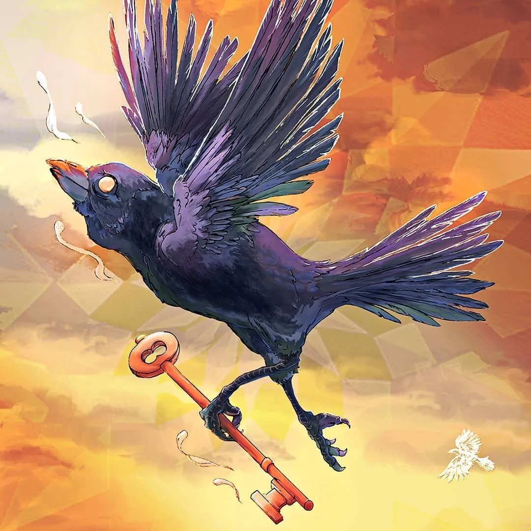 Coursender -
In times of dark and sorrow
mistaken omens may appear,
they are guardians of souls
take flight with no fear,
search far for the key of hope
to bring good luck in the new year.
I originally drew this crow while thinking of my goo