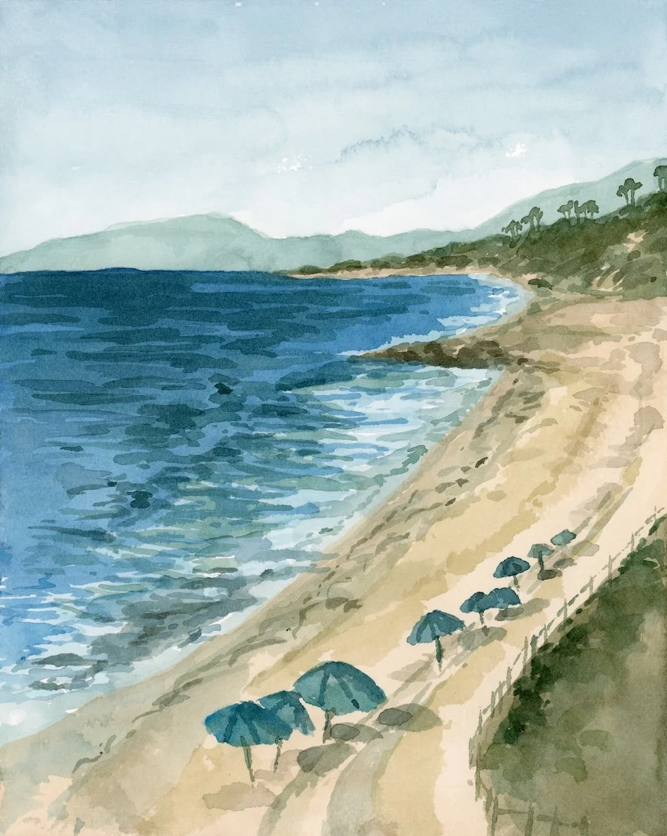 Detail of Carlsbad Summer. California's coastal watercolor landscape wall art print. San Diego seascape beach Southern California giclee fine art