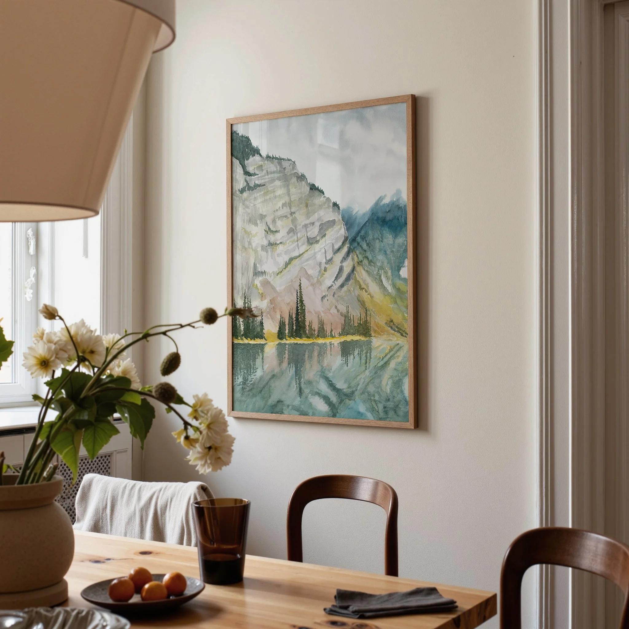 Kananaskis Mountain Landscape Art Print displayed in a dining room