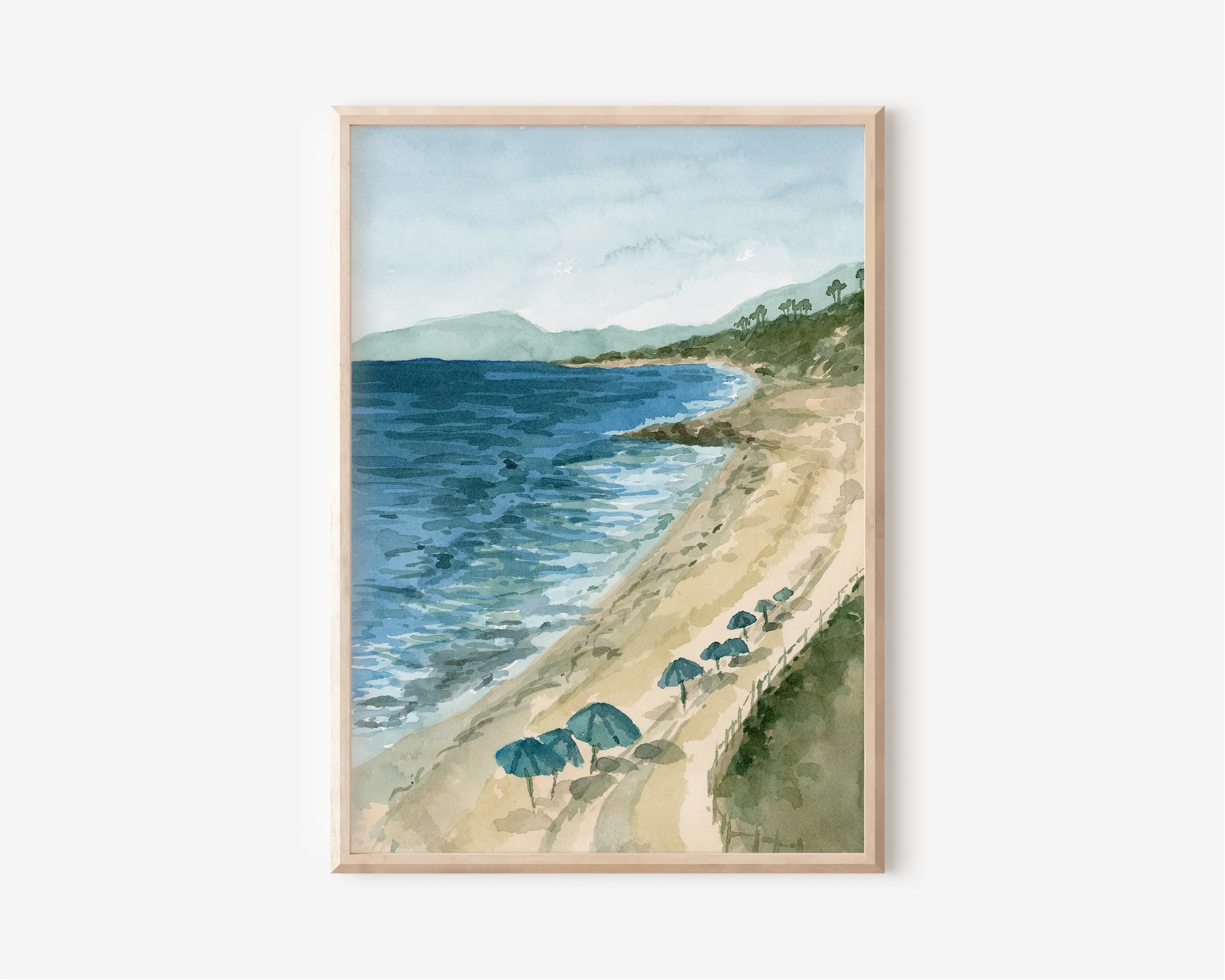 Carlsbad, California coastal watercolor landscape wall art print. San Diego seascape beach Southern California giclee fine art