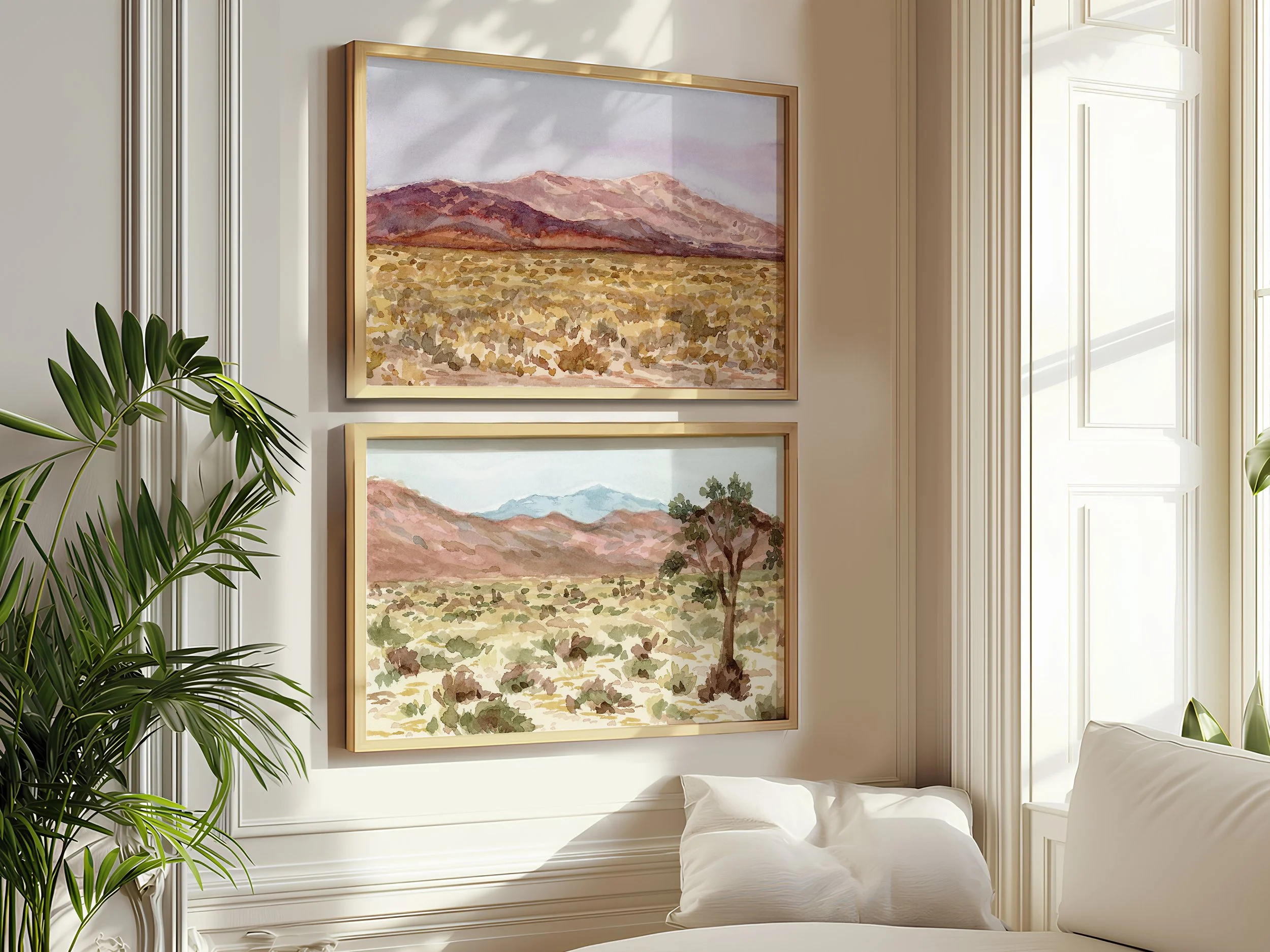 Joshua Tree Desert watercolor landscape Print Pair