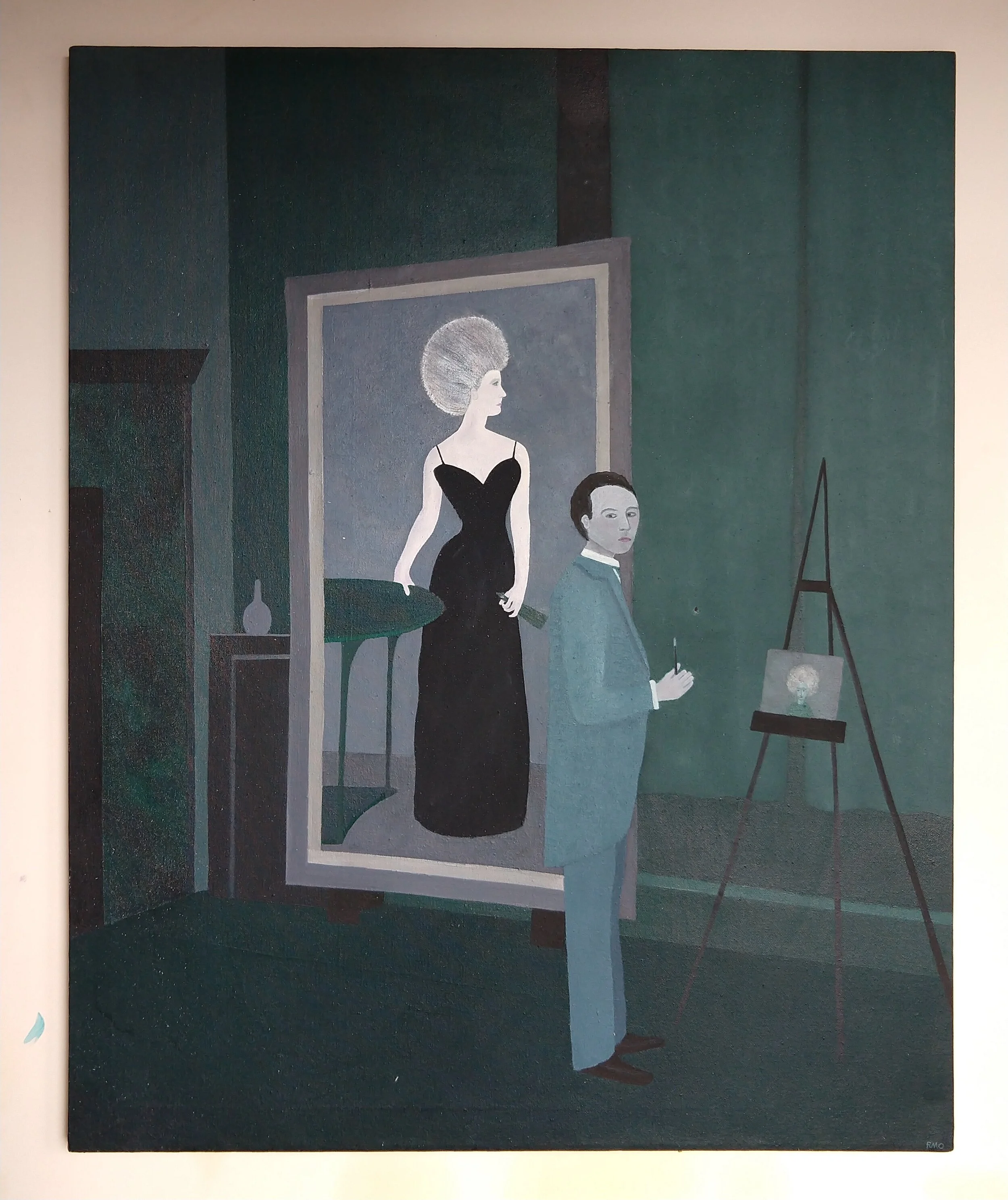 Richard as Sargent painting Judy as Madame X, 40 x 32