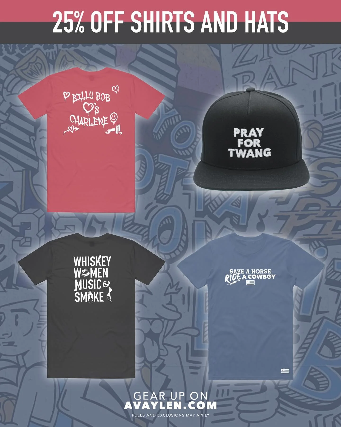 25% OFF SHIRTS &amp; HATS 🇺🇸🌴

No code necessary. Rules and exclusions may apply. Gear up on avaylen.com
.
.
.
#avaylen #countrywords #countrysayings #countrymusiclover #countrythings #countrymusiclyrics #lyrics #sayings #countrylyrics #countrymus