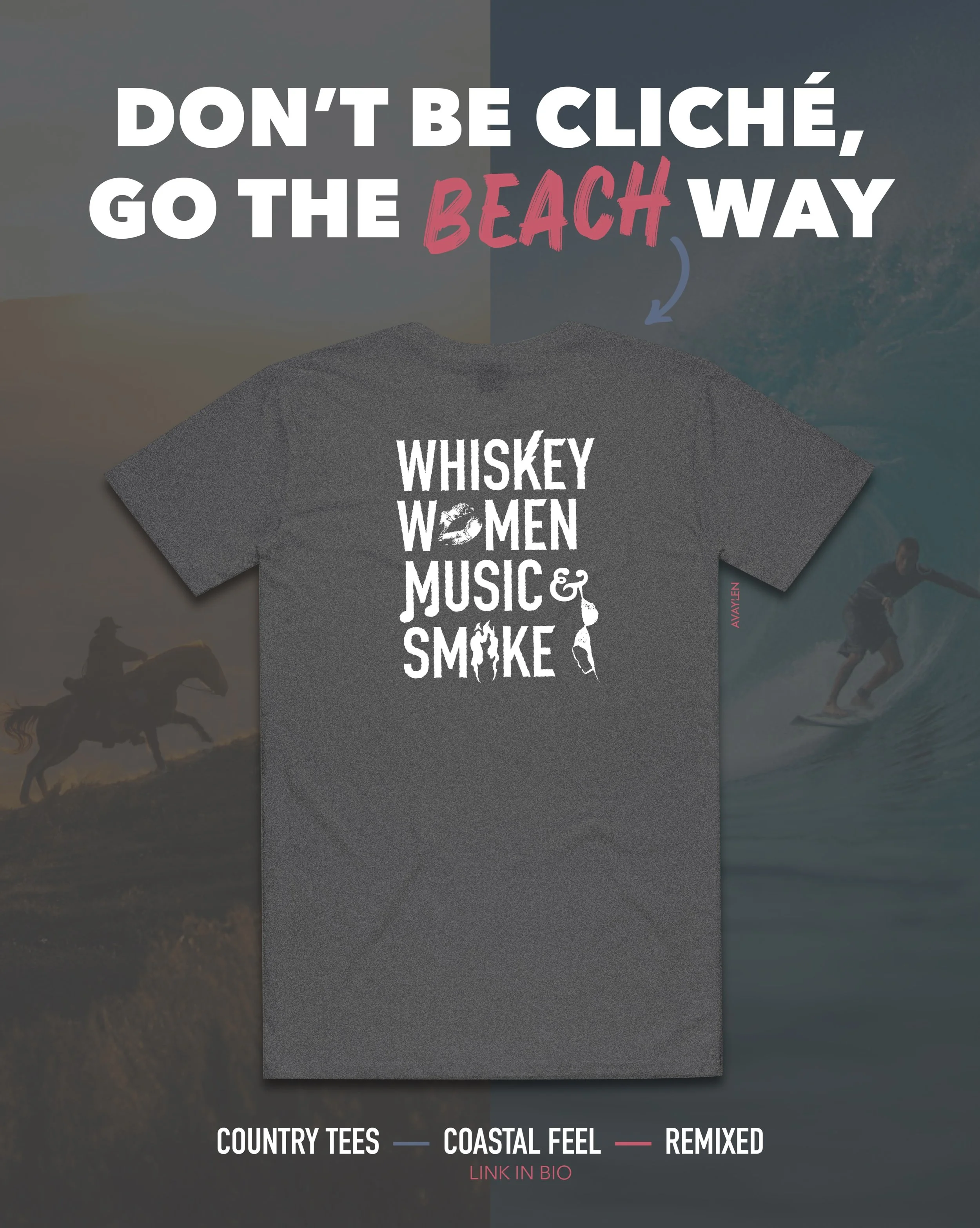 Crafted with western themes🐎
Constructed with a coastal touch⚡️

Avaylen makes quality coastal-inspired western tees built for beaches and backroads &mdash; giving you an enhanced look and saving you money (from not having to repurchase low quality 