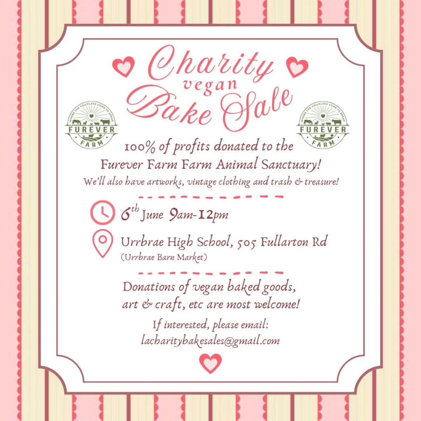 Looking for a place to be tomorrow?

Then head on down to Urrbrae High School where our two wonderful friends, Laura &amp; Annalise will be holding another of their fantastic Vegan Bake Sales.....with 100% of profits coming right back to the animals 