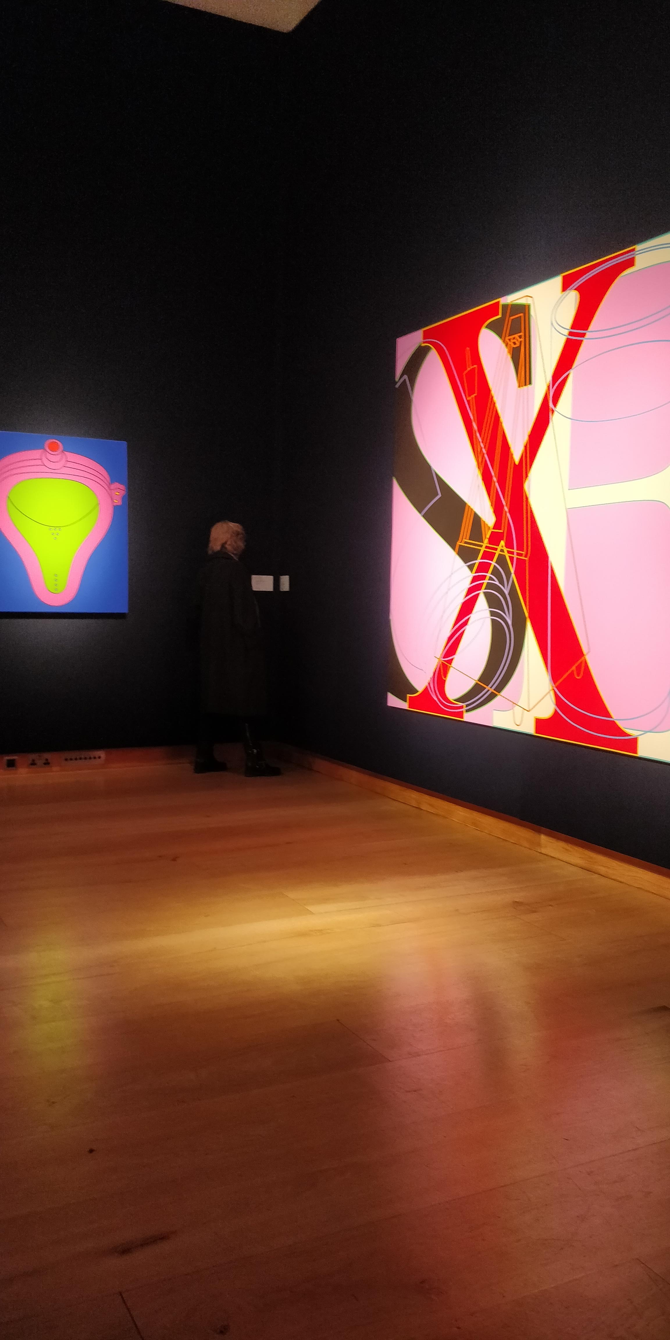 Installation shot: Michael Craig-Martin Untitled (God) , 2002 and Untitled (Sex), 2007.