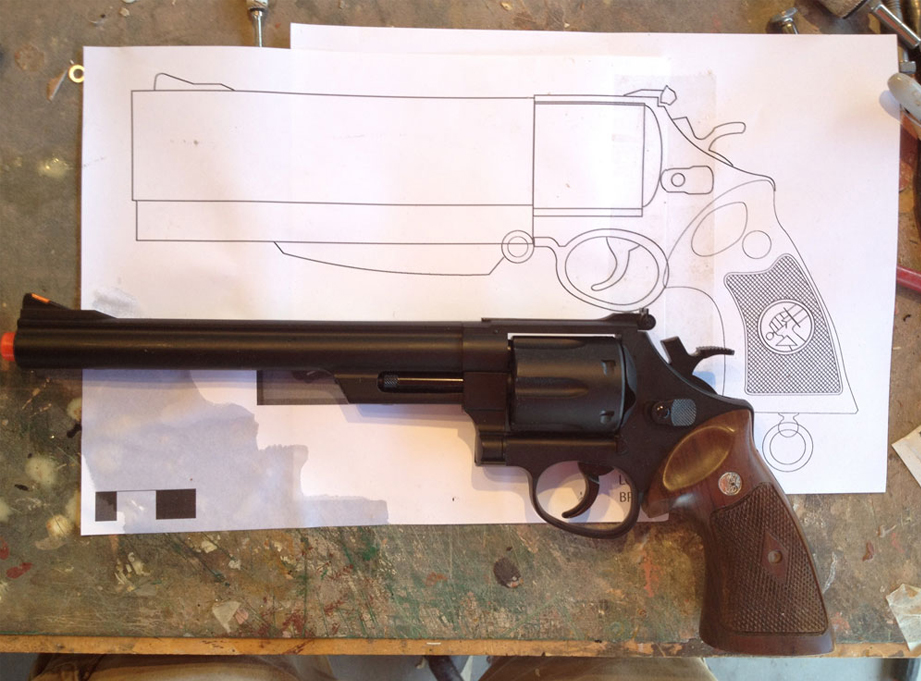  The client had attempted to make one himself so had already bought supplies and an airsoft gun. I based my plans on this gun so that I could make parts that fit the same model for a kit. 