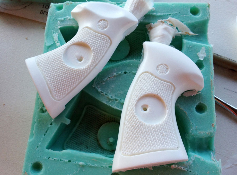  Now that the grips had been modified for the prop, I molded them to make resin copies. 