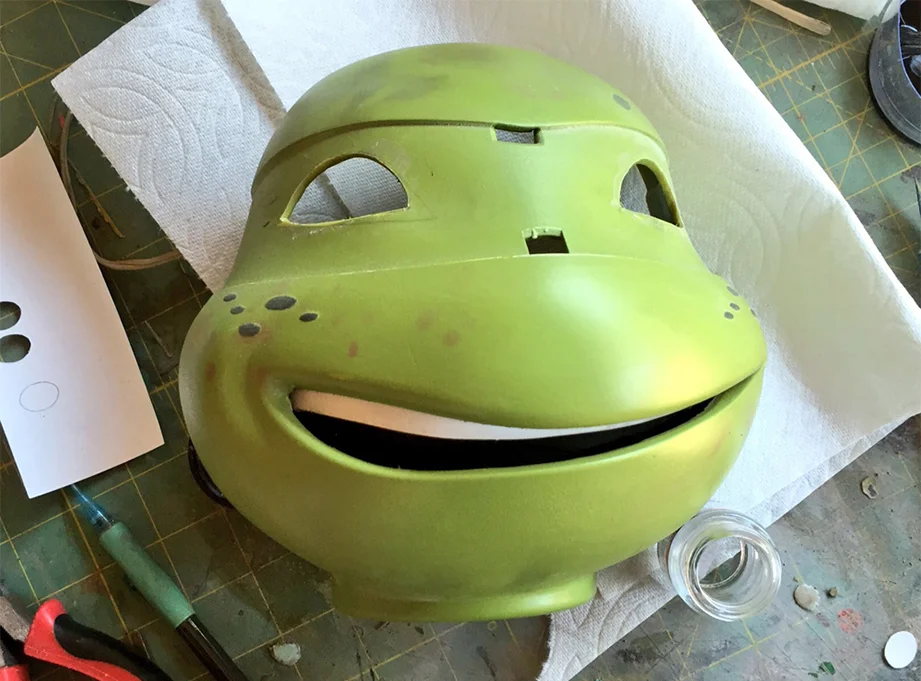 The new mouth glued in place.